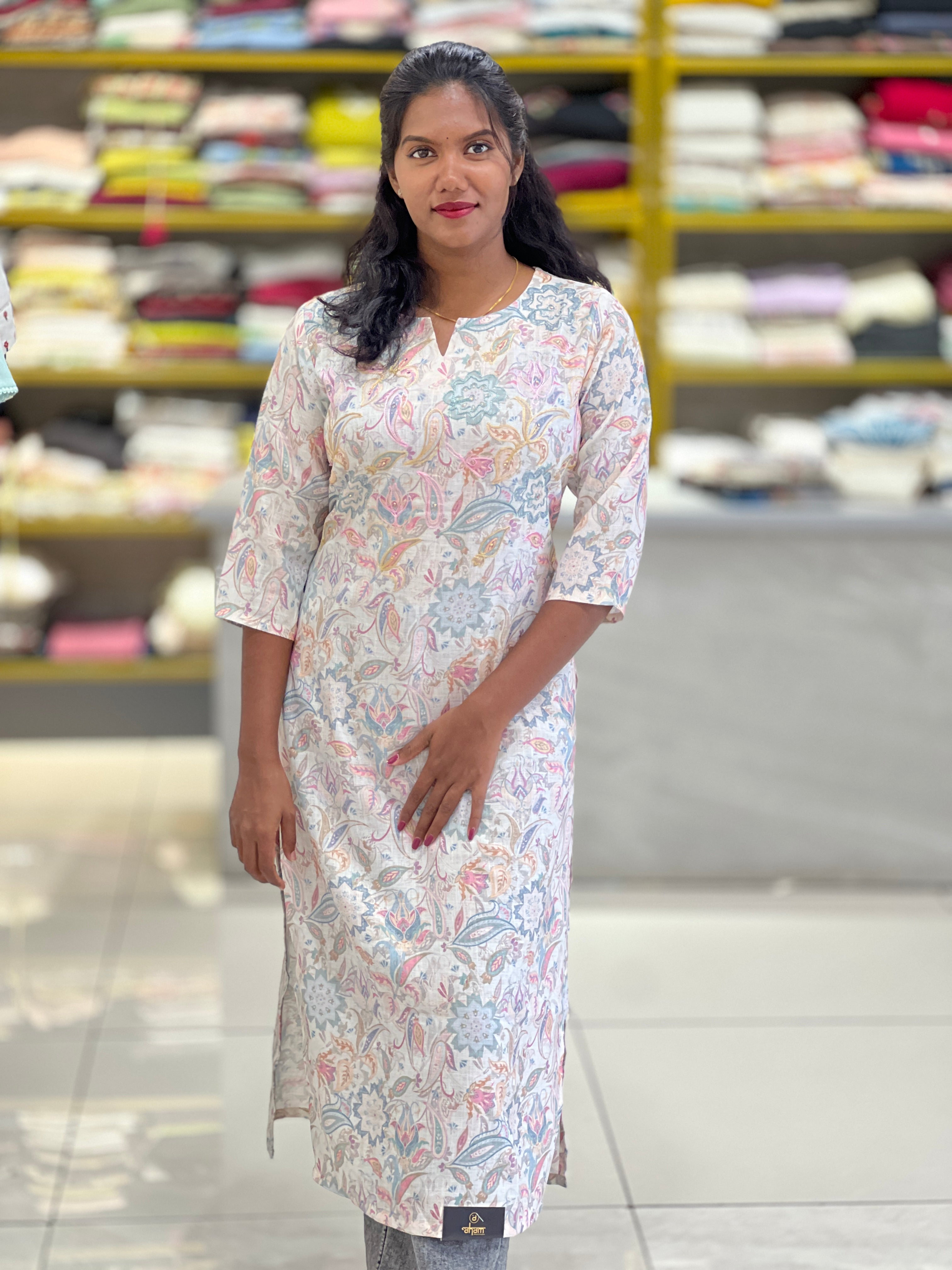 Digital Floral Printed Linen Cotton Kurta | NIO120