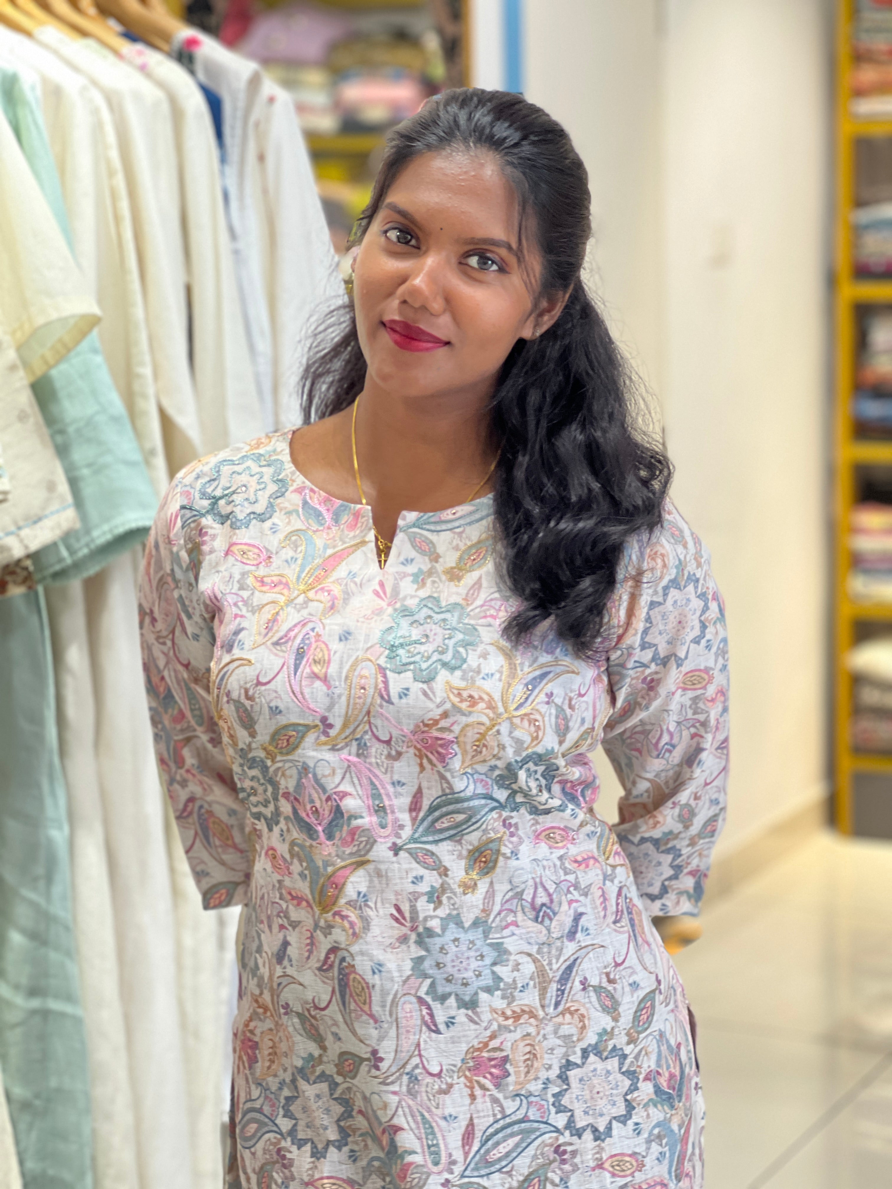 Digital Floral Printed Linen Cotton Kurta | NIO120