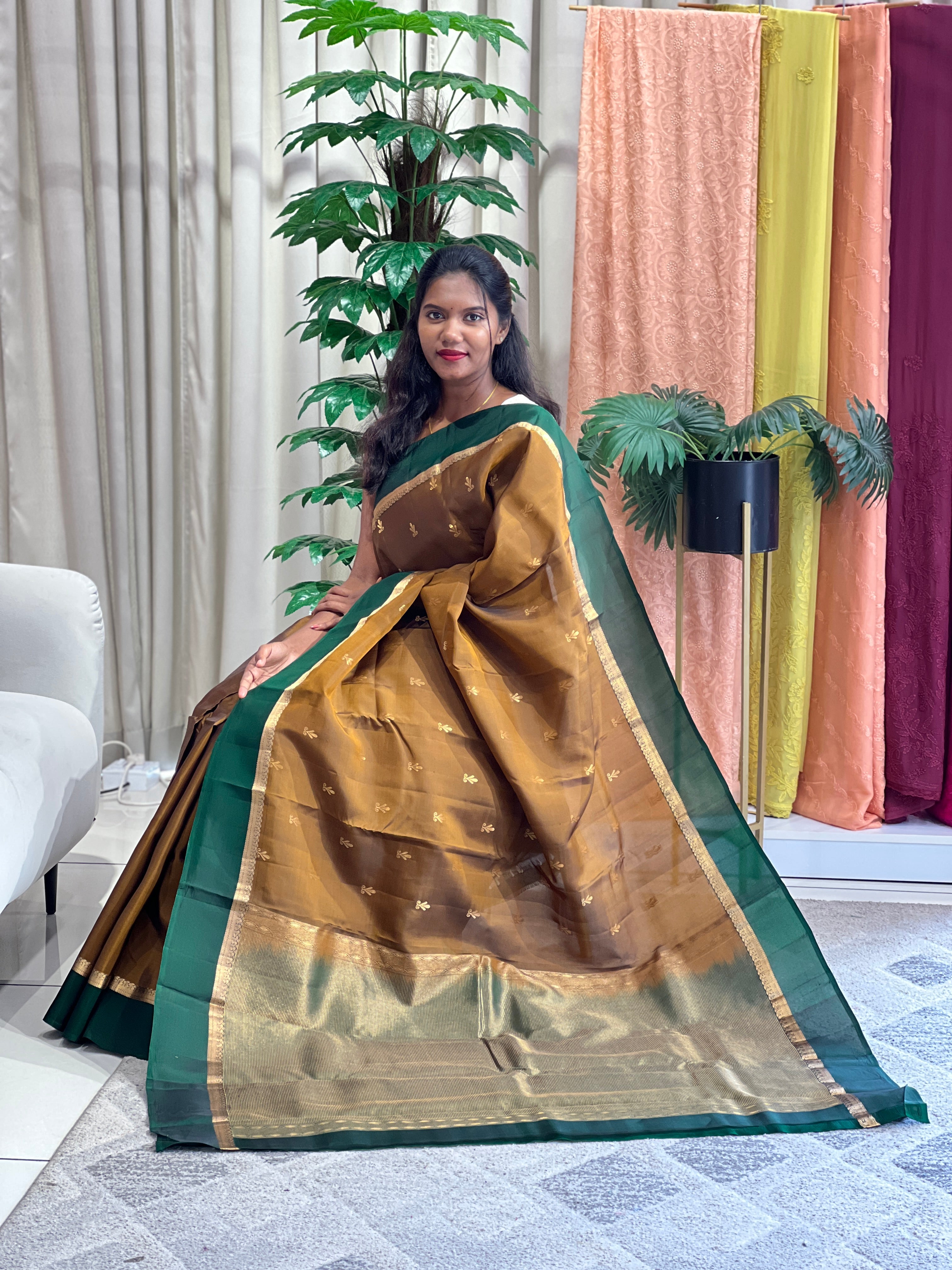Golden Zari Buta Woven Soft Silk Saree |  SMT228