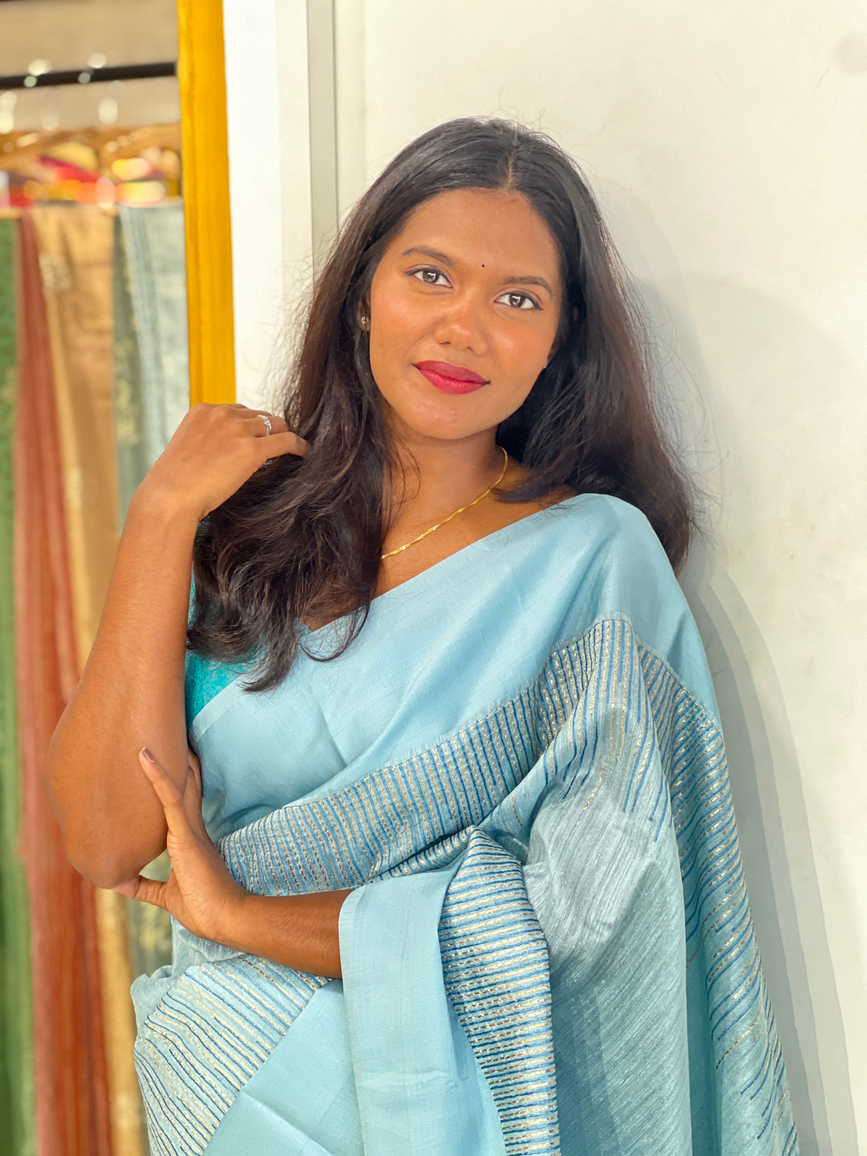 Line Embroidered Green Silk Saree | ZSS511
