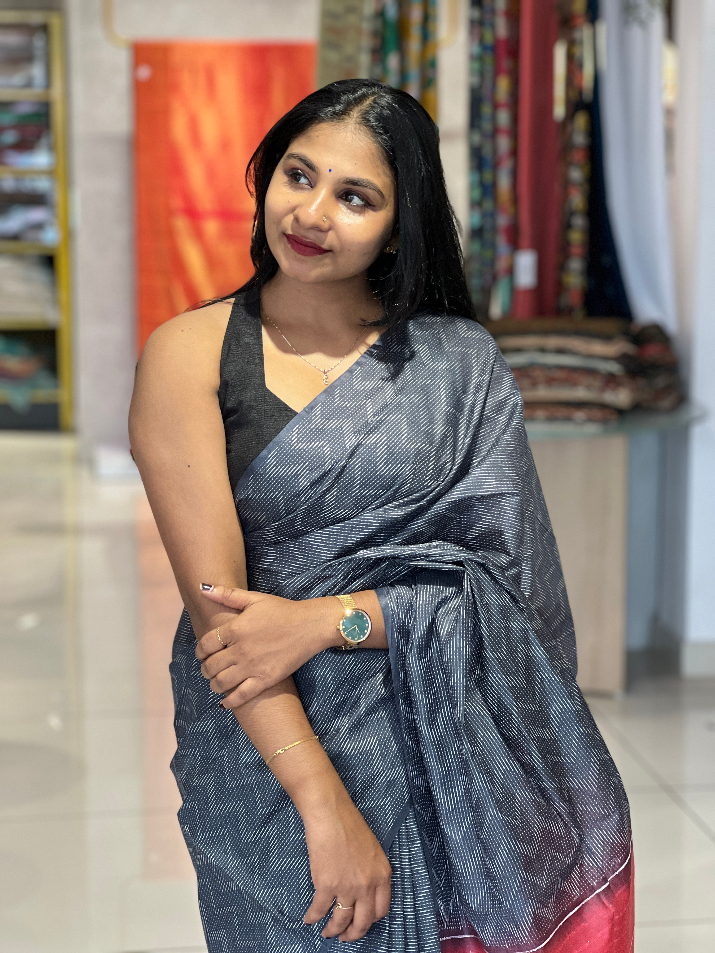 Kantha Weaving With Zig Zag Pattern Bhagalpuri Linen Saree | DLS358
