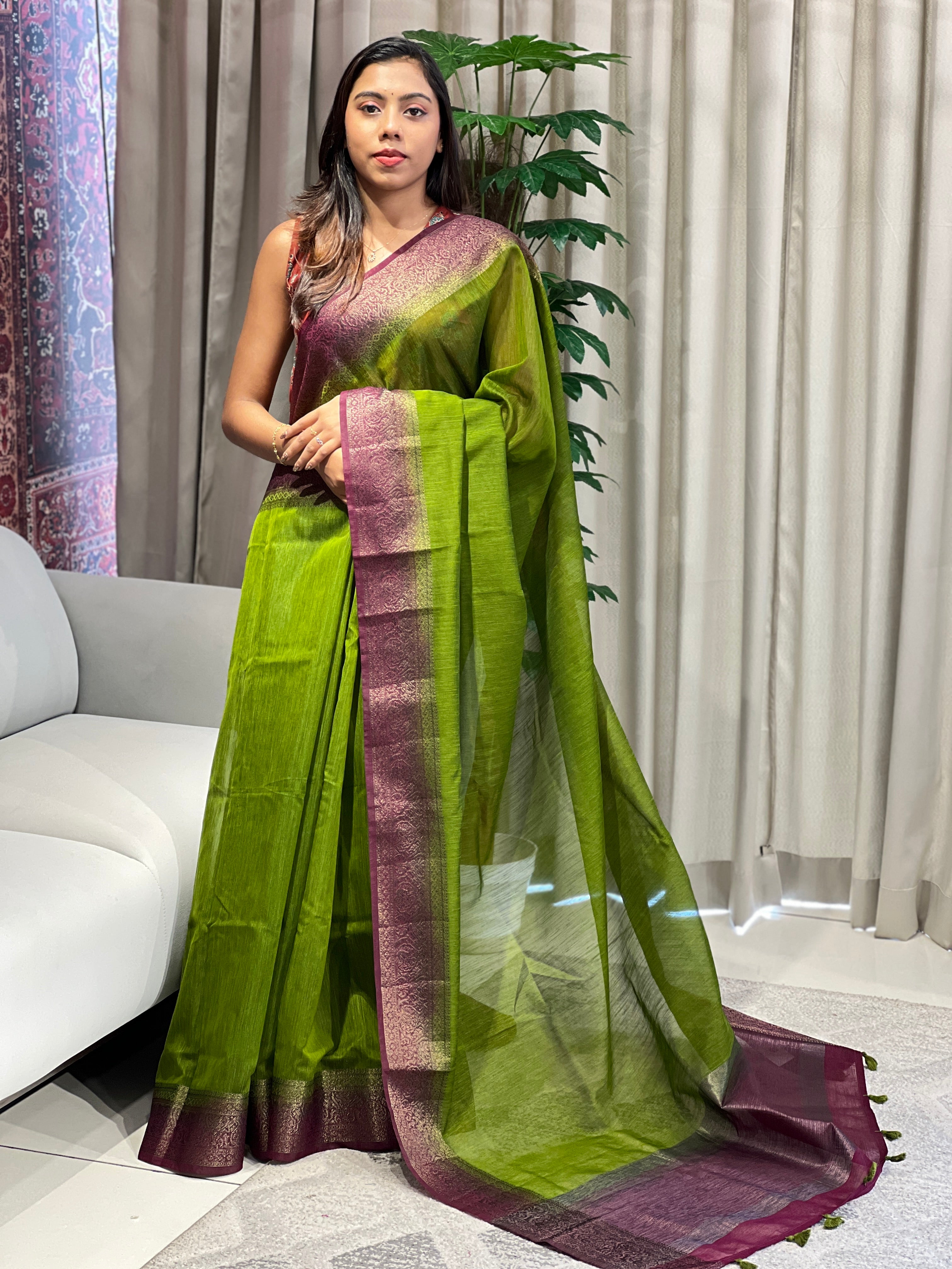 Zari & Thread Woven Cotton Silk Saree | YNG1069