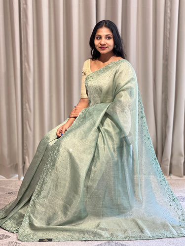 Embroidery Pattern Shimmer Crushed Organza Saree | SBP828