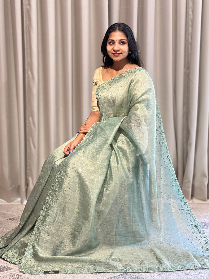 Embroidery Pattern Shimmer Crushed Organza Saree | SBP828