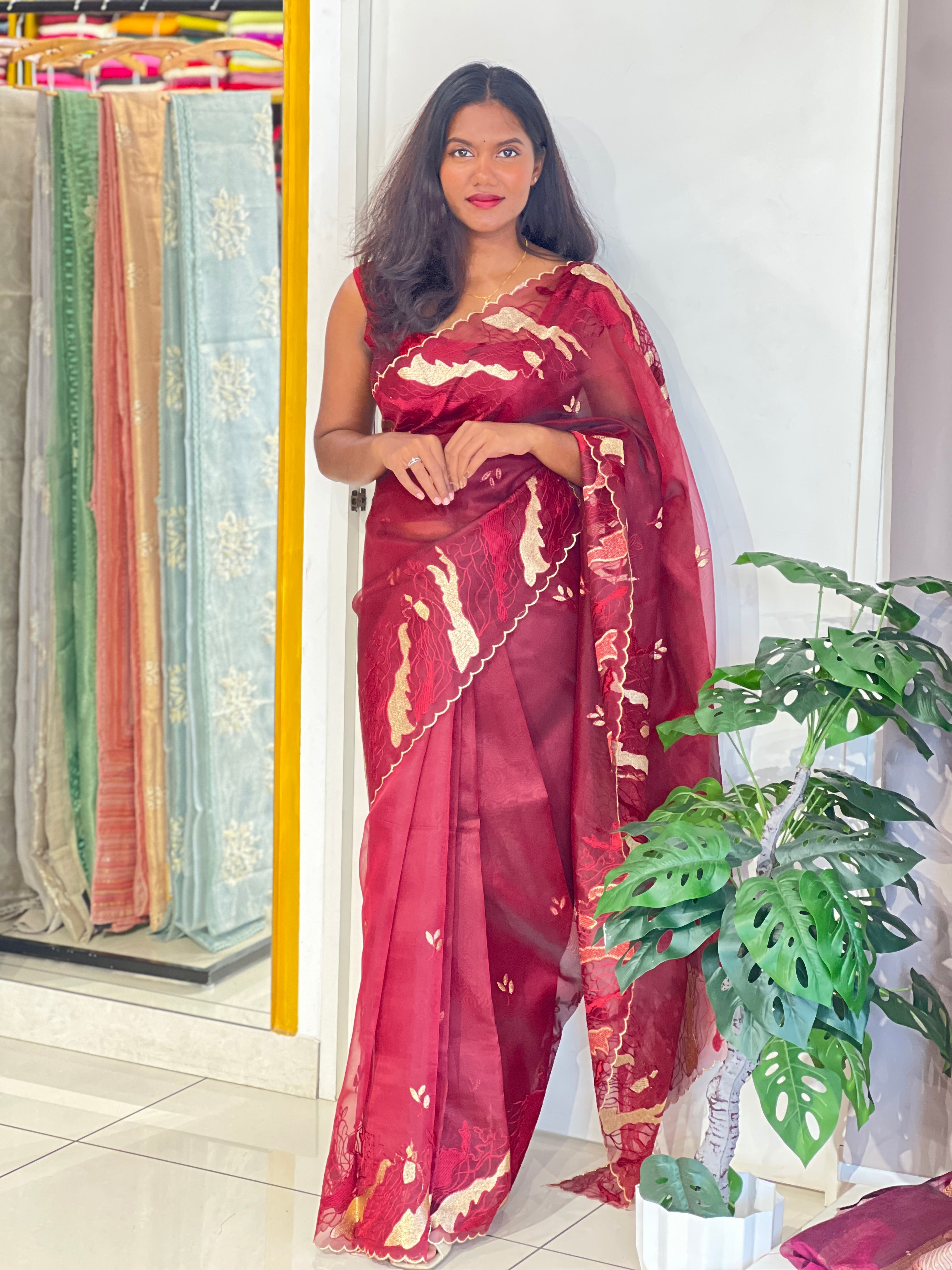 Machine Embroidered Organza Saree | ZSS526