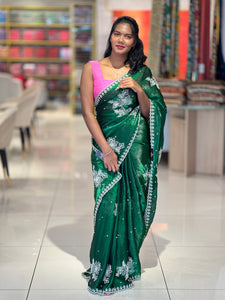 Floral Point Embroidery Velvet Organza Saree | BLD1118