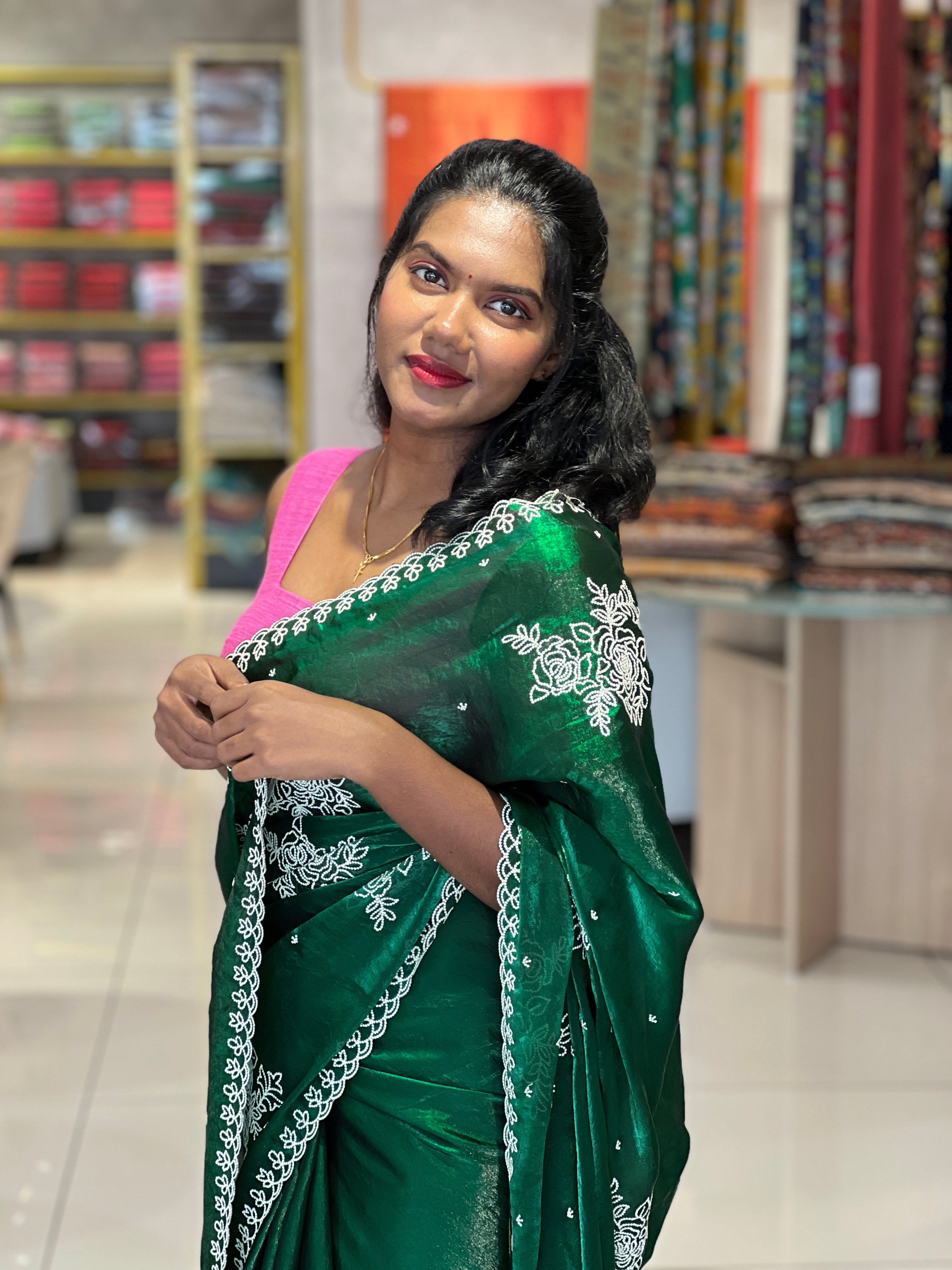 Floral Point Embroidery Velvet Organza Saree | BLD1118