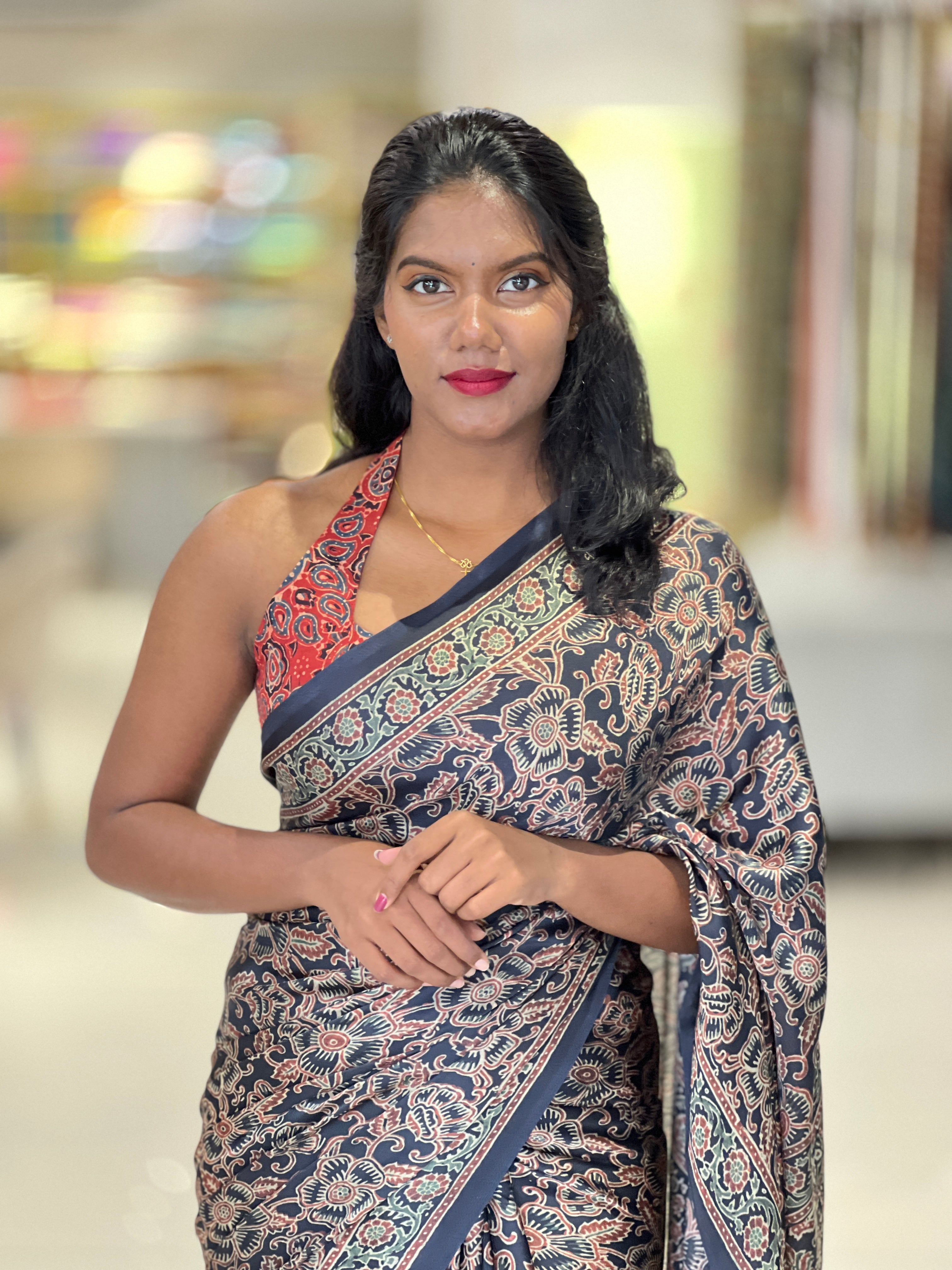 Ajrakh Printed Semi Modal Saree | SSN337