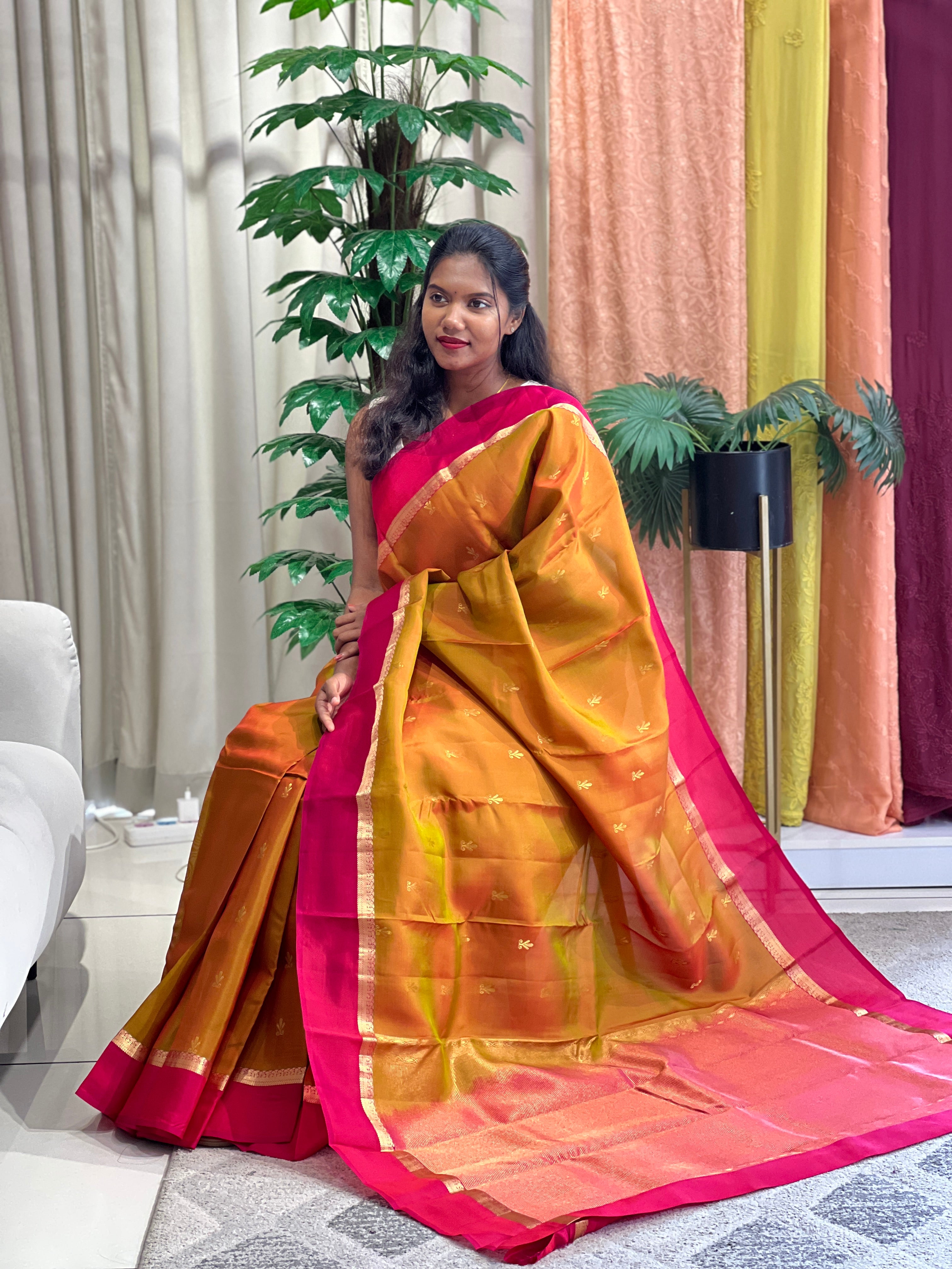 Golden Zari Buta Woven Soft Silk Saree | SMT230