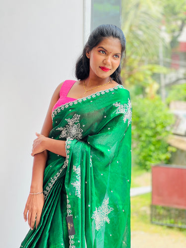 Floral Point Embroidery Velvet Organza Saree | BLD1118