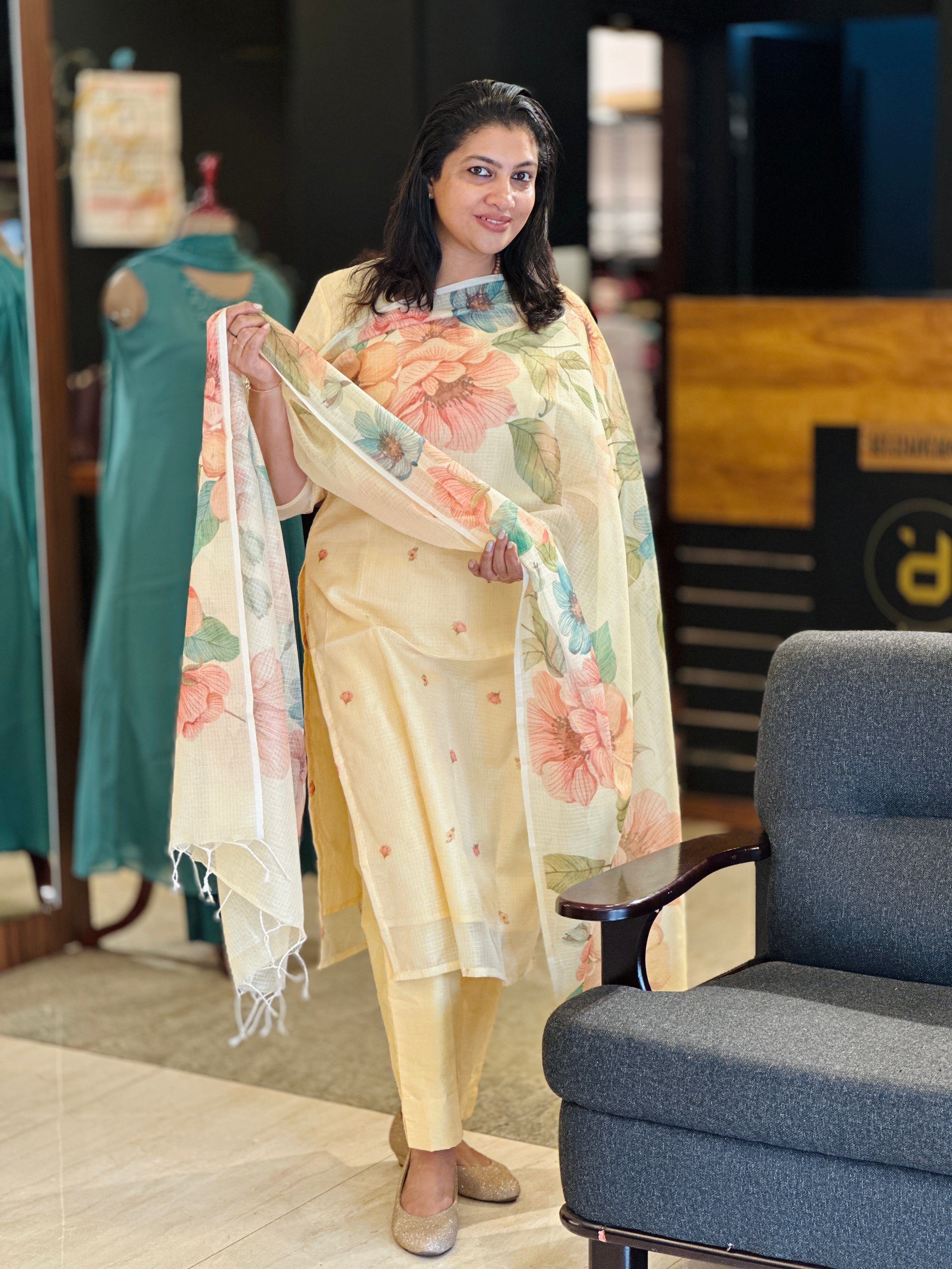 Floral Digital Print Detailed Silky Kota Salwar Set | MR238