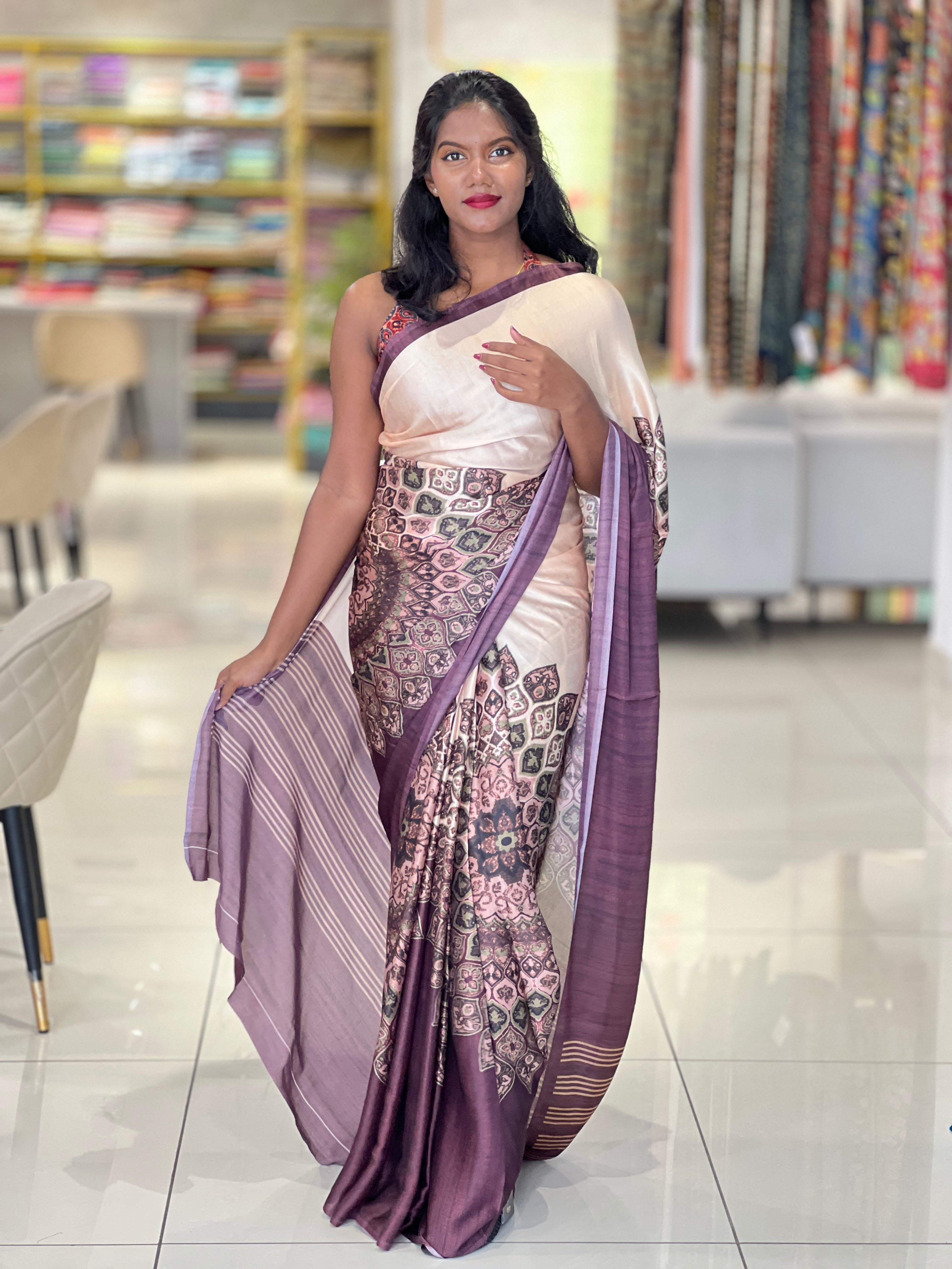 Ajrakh Printed Semi Modal Saree | SSN338