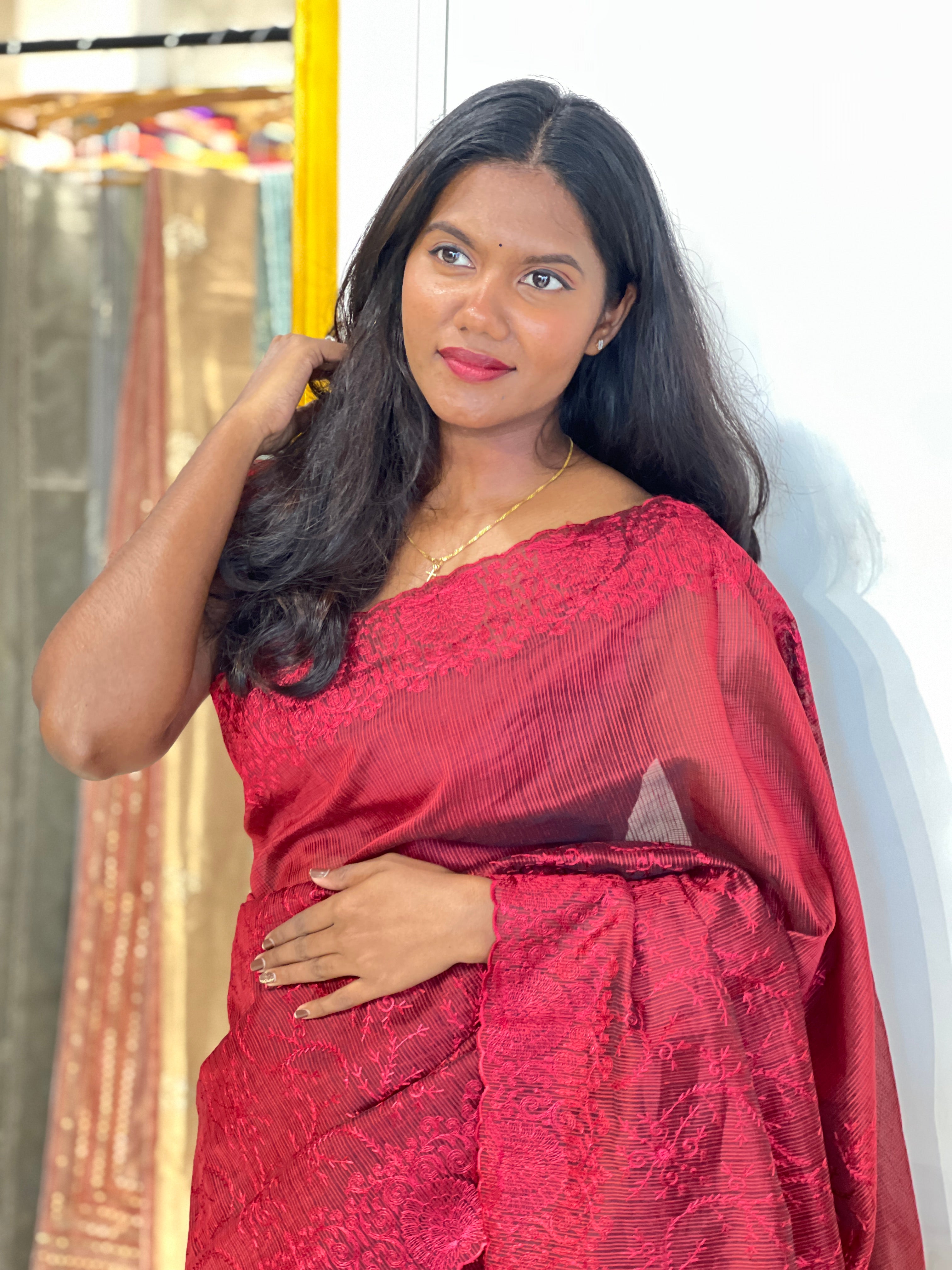 Embroidered Floral Pattern Kota Saree | ZSS300