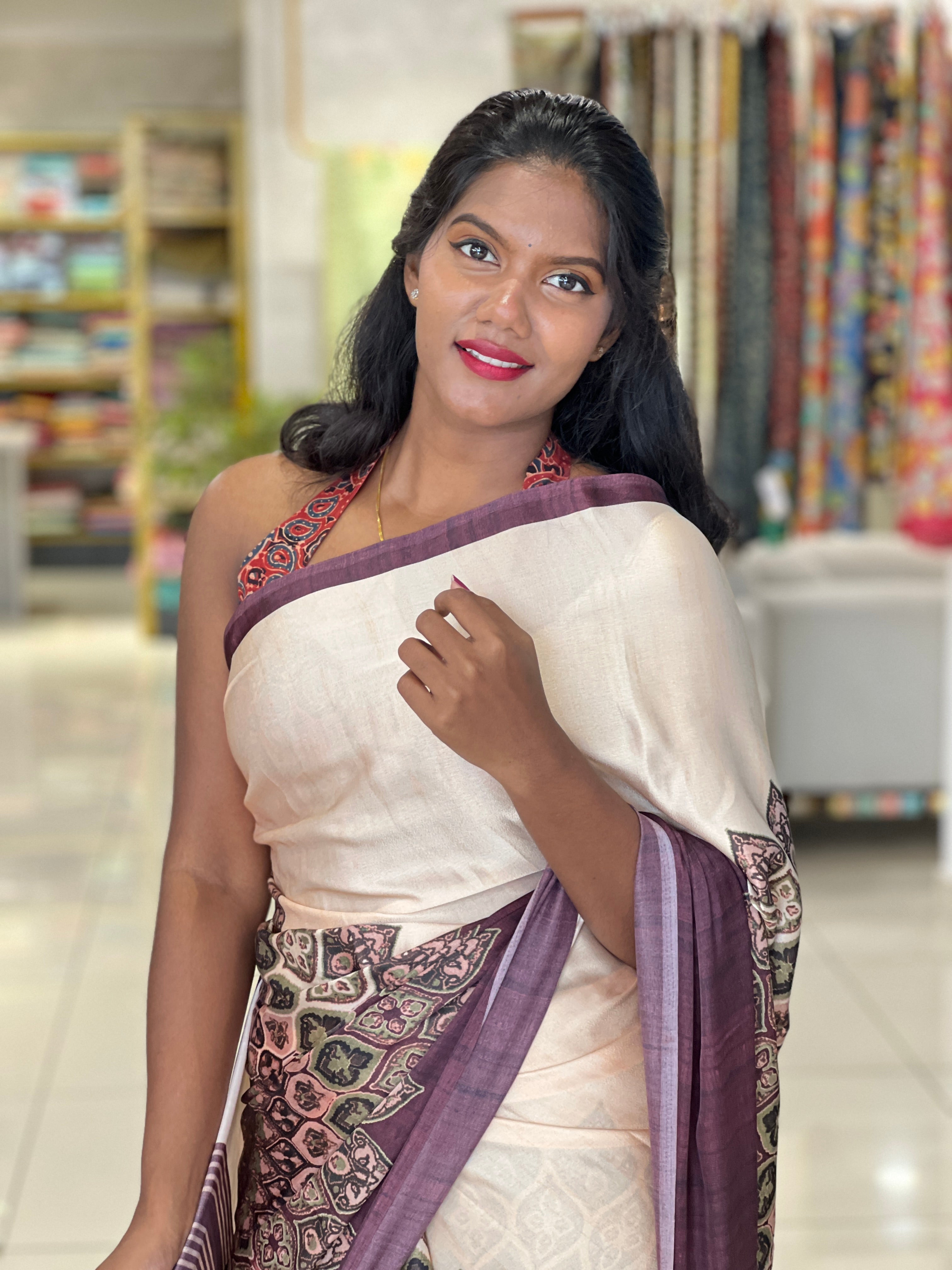 Ajrakh Printed Semi Modal Saree | SSN338