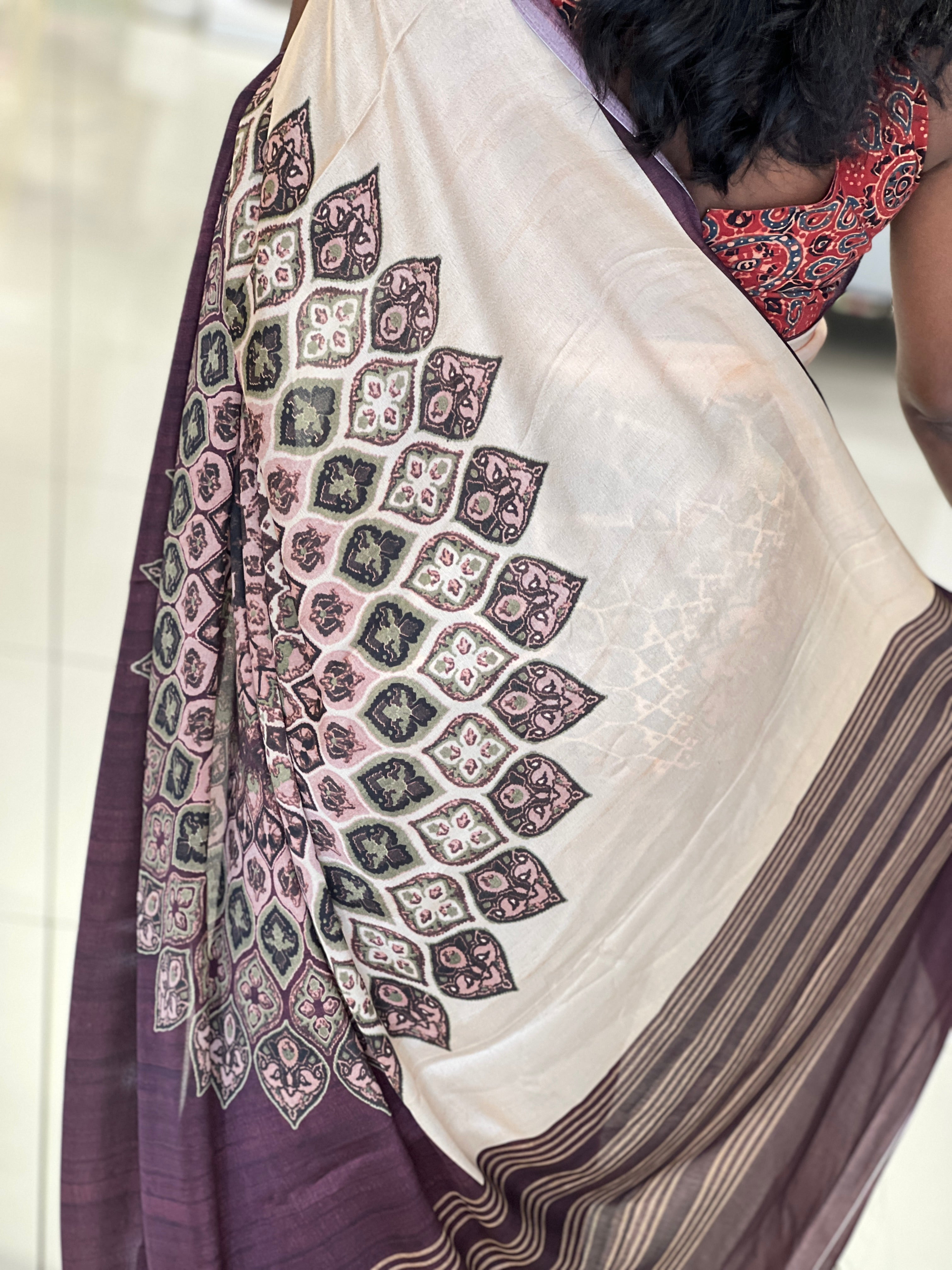 Ajrakh Printed Semi Modal Saree | SSN338