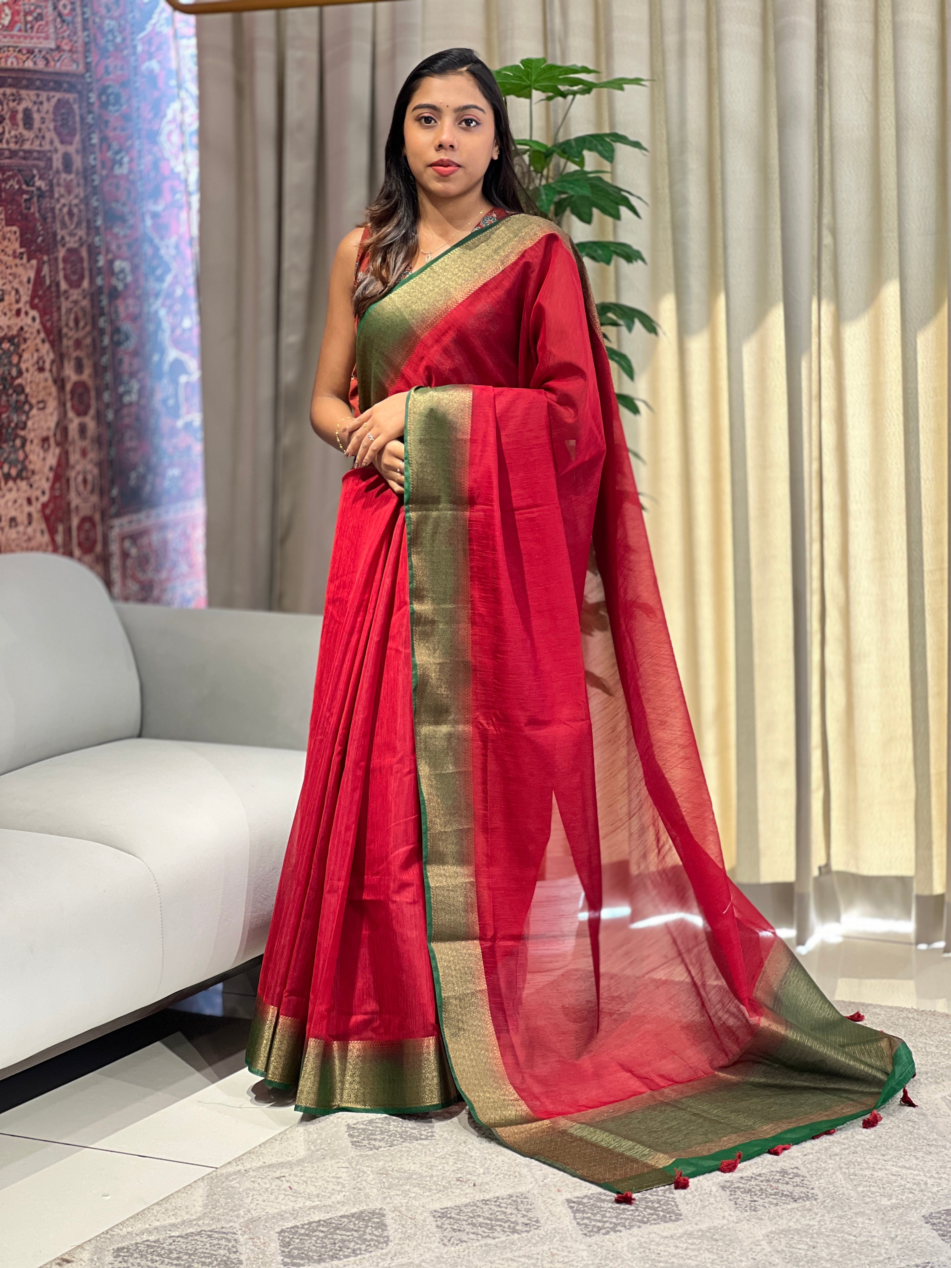 Zari & Thread Woven Cotton Silk Saree | YNG1071