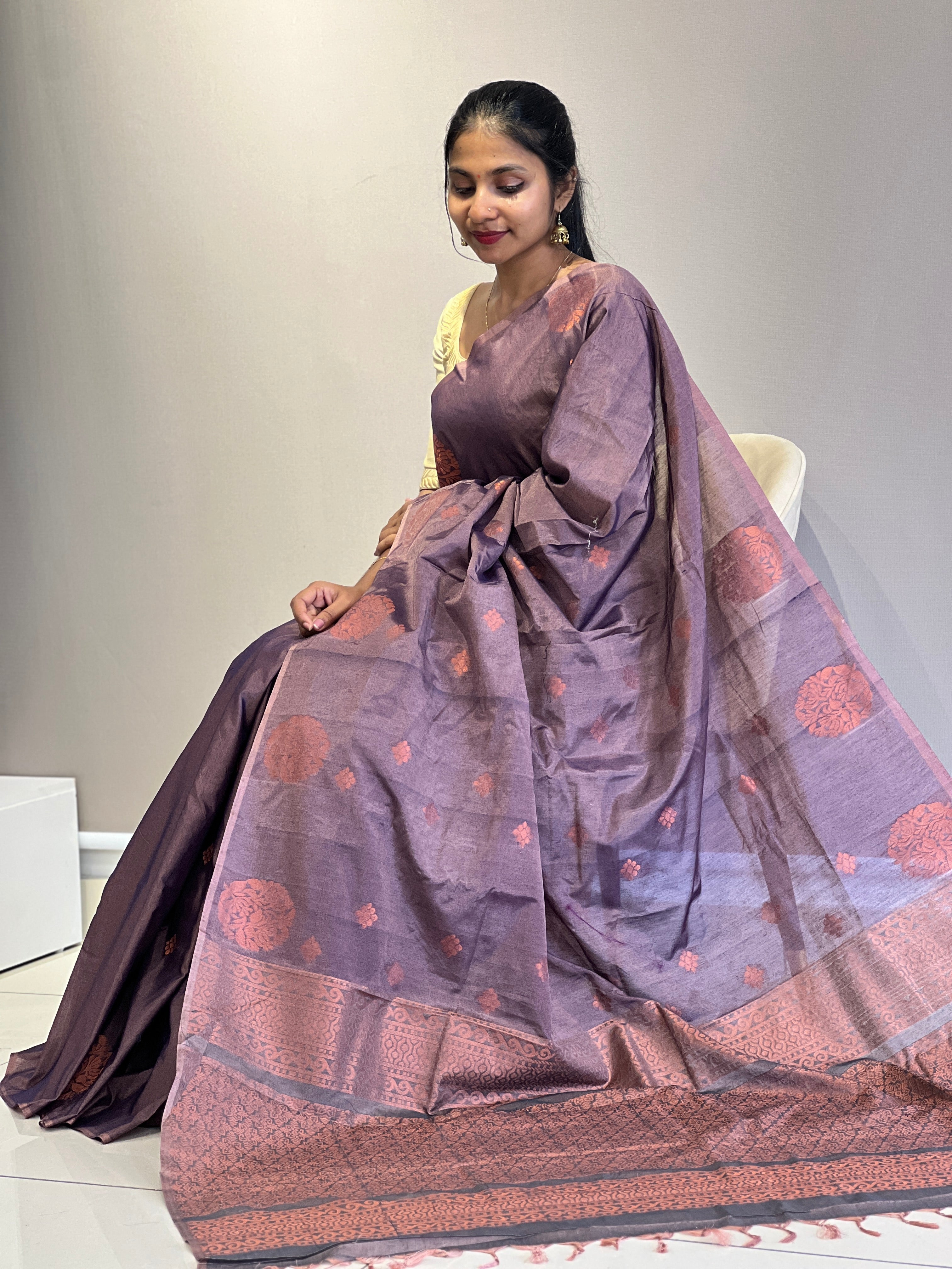 Copper Zari Woven Semi Silk Saree | KRK468
