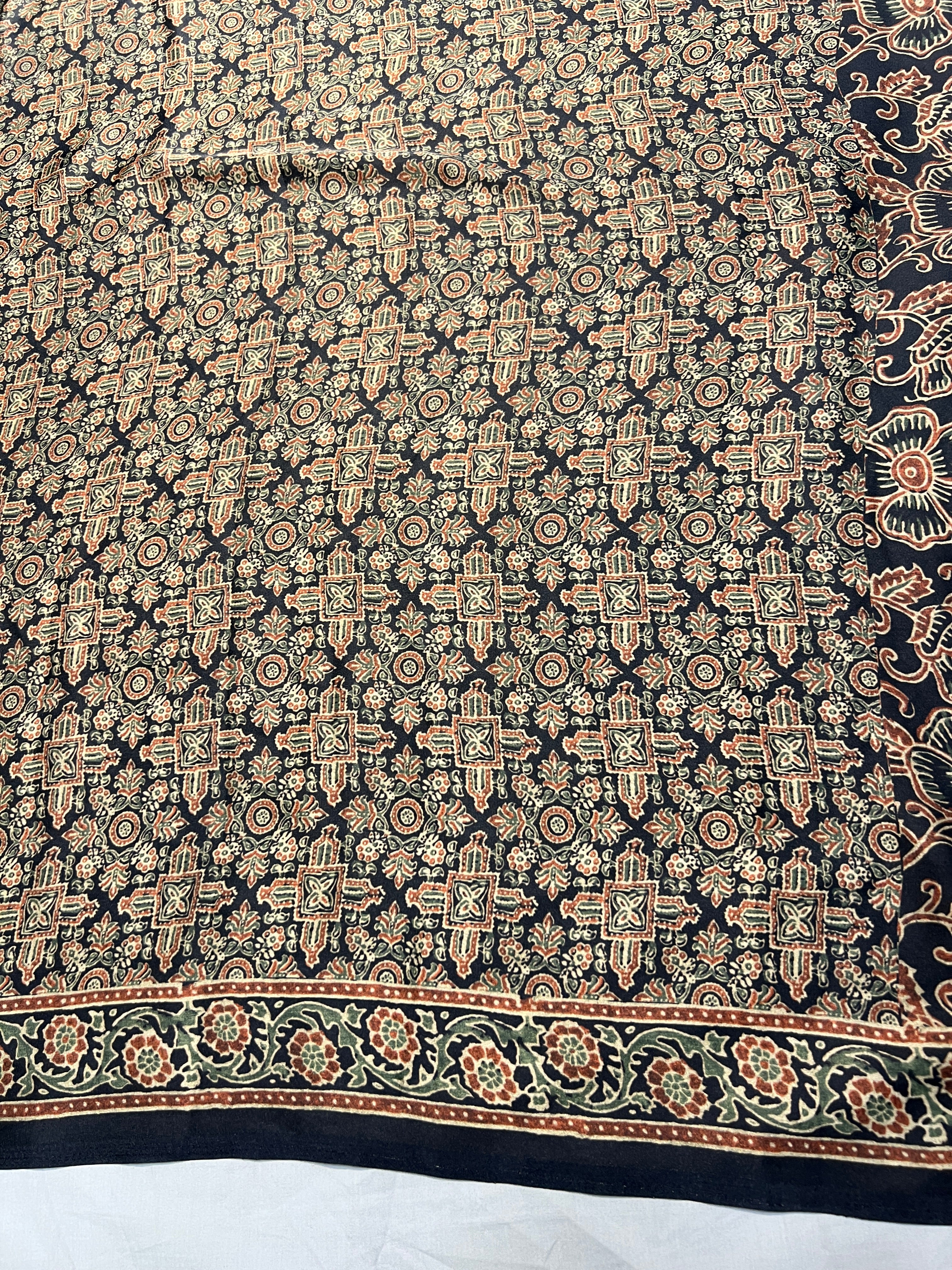 Ajrakh Printed Semi Modal Saree | SSN337