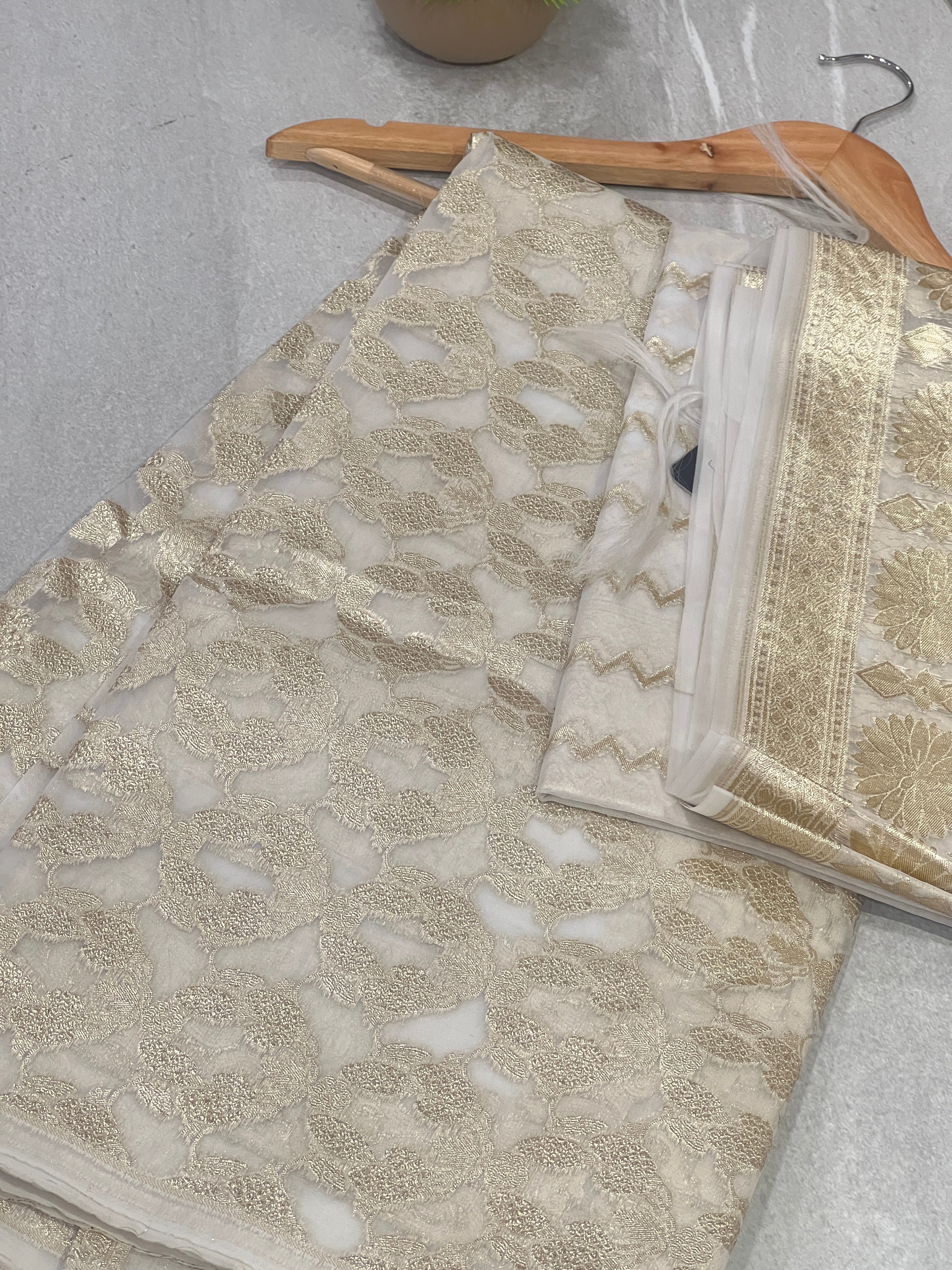 Zari Woven Brocade Patterned Organza Lehenga Material | FC122