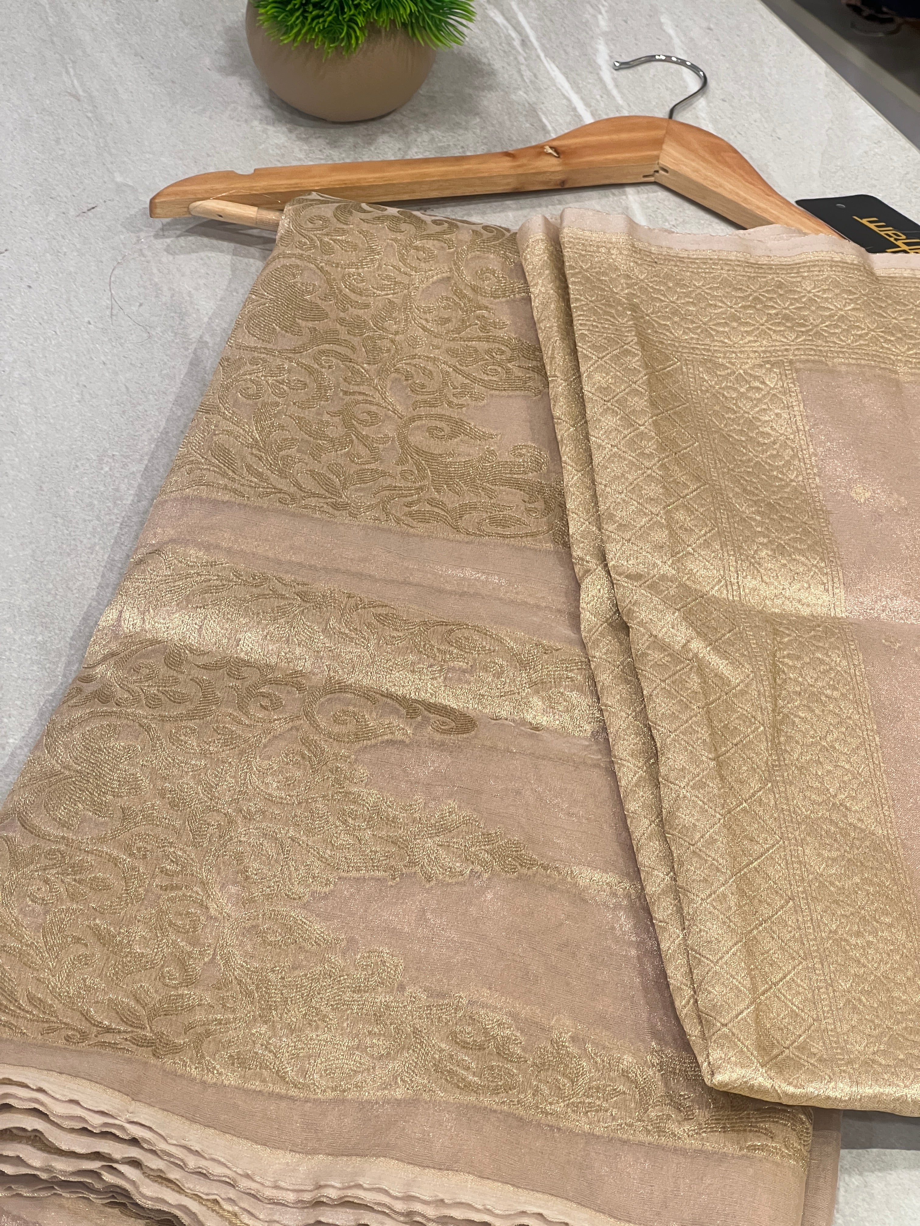 Zari Woven Brocade Patterned Organza Lehenga Material | FC146