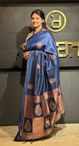 Copper &  Silver Zari Floral Buta Weaving Pattern Semi Silk Saree | CHA113