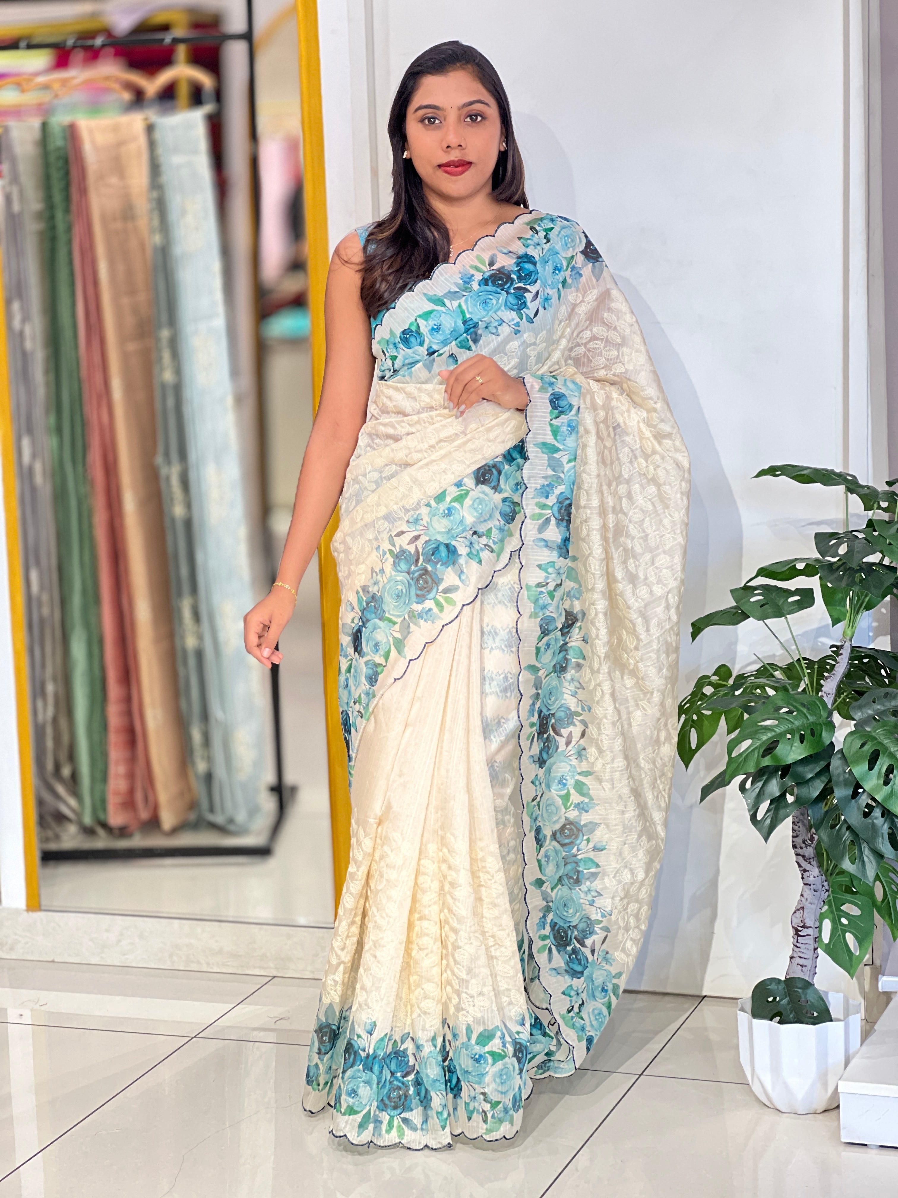 Floral Digital Printed Semi Tussar Saree | HT513