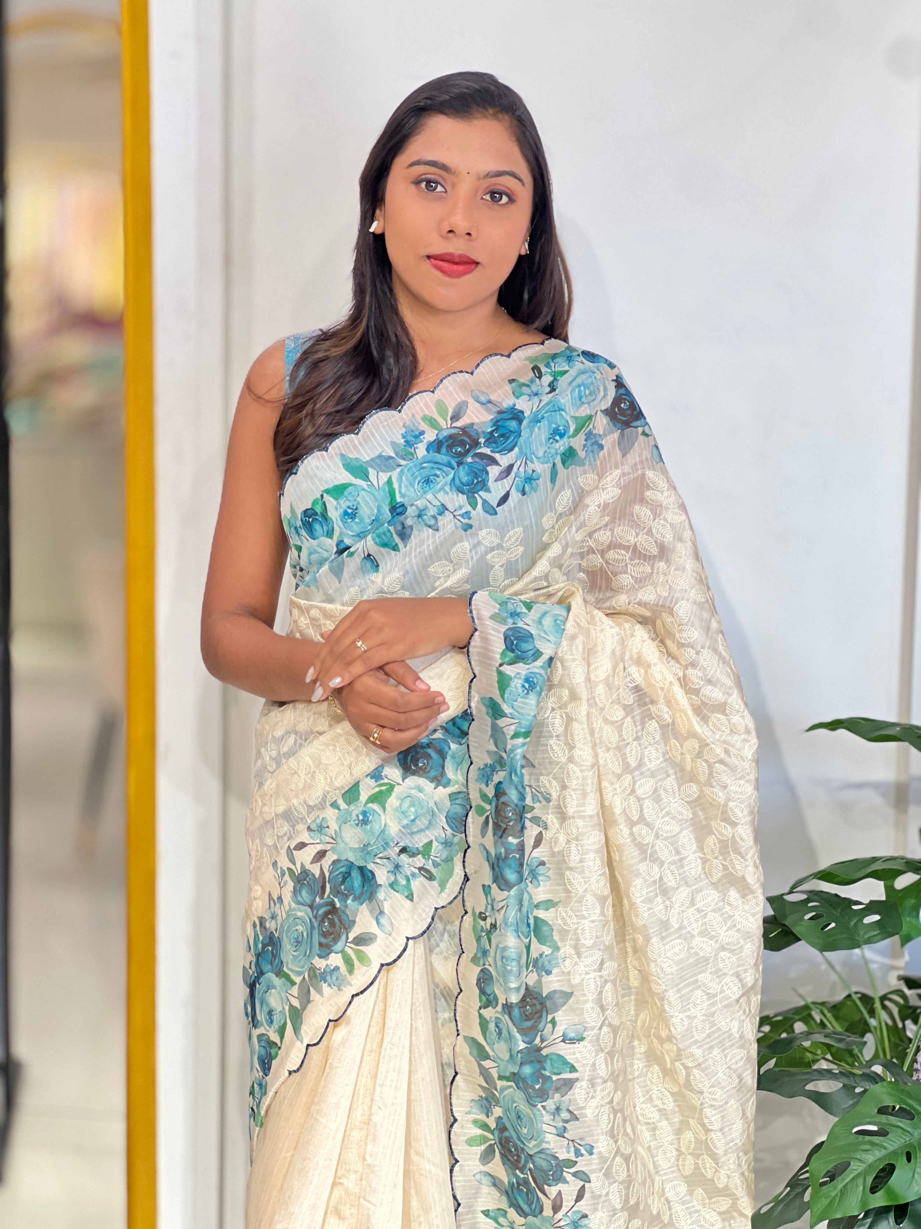 Floral Digital Printed Semi Tussar Saree | HT513