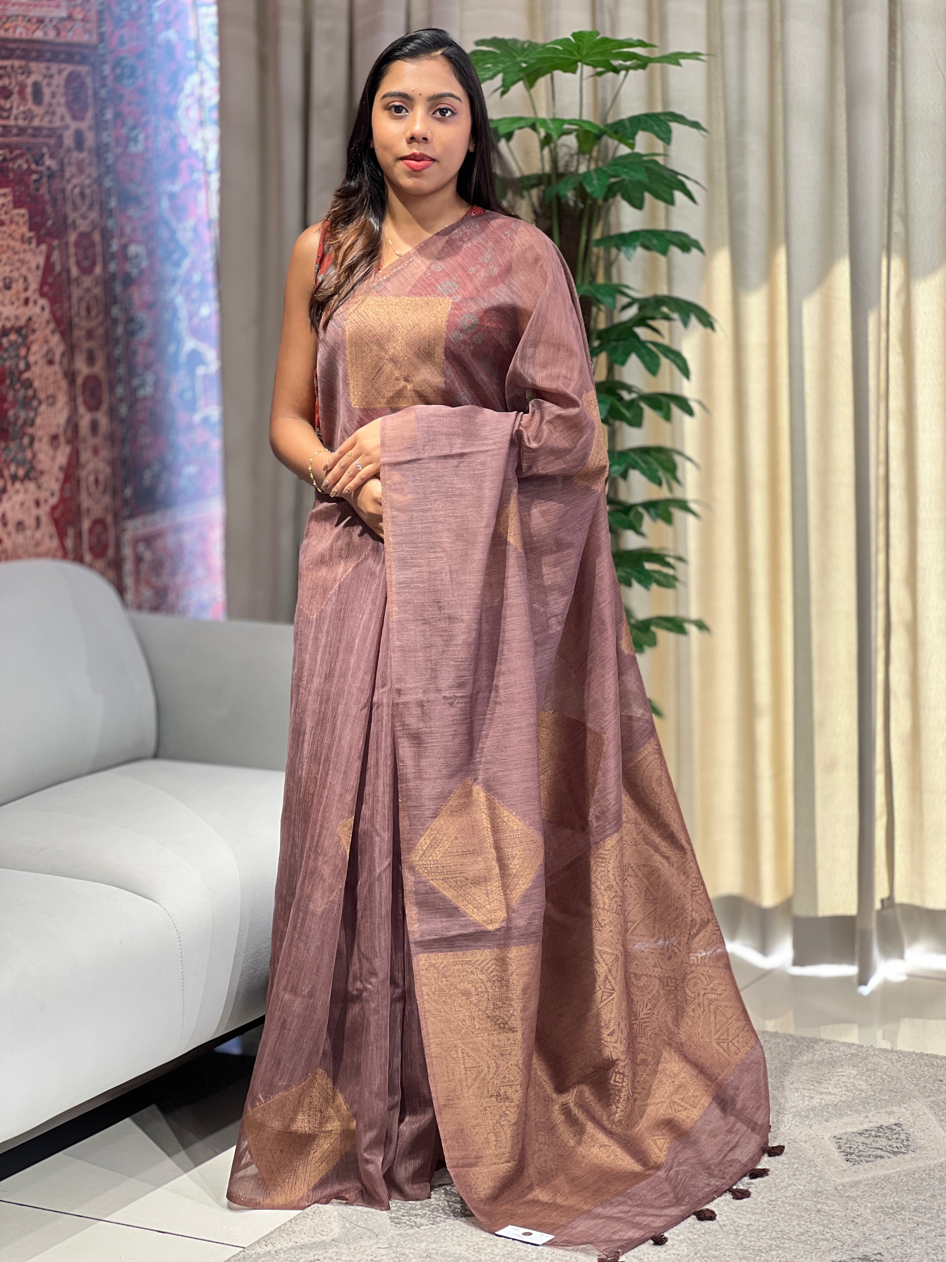 Geometric Patterned Cotton Silk Saree | YNG1086