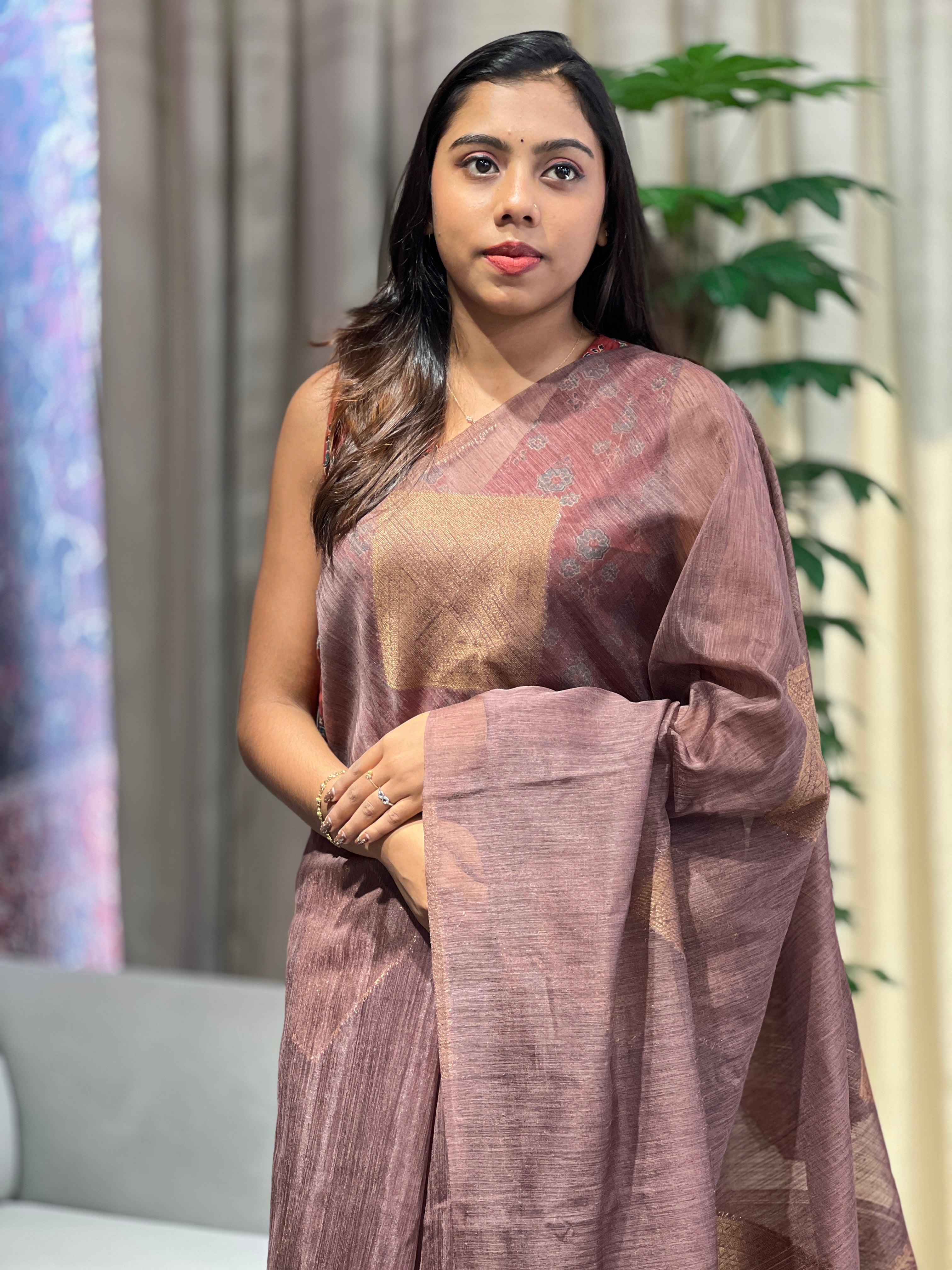 Geometric Patterned Cotton Silk Saree | YNG1086