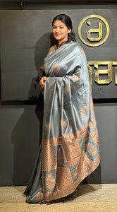 Copper &  Silver Zari Floral Buta Weaving Pattern Semi Silk Saree | CHA113