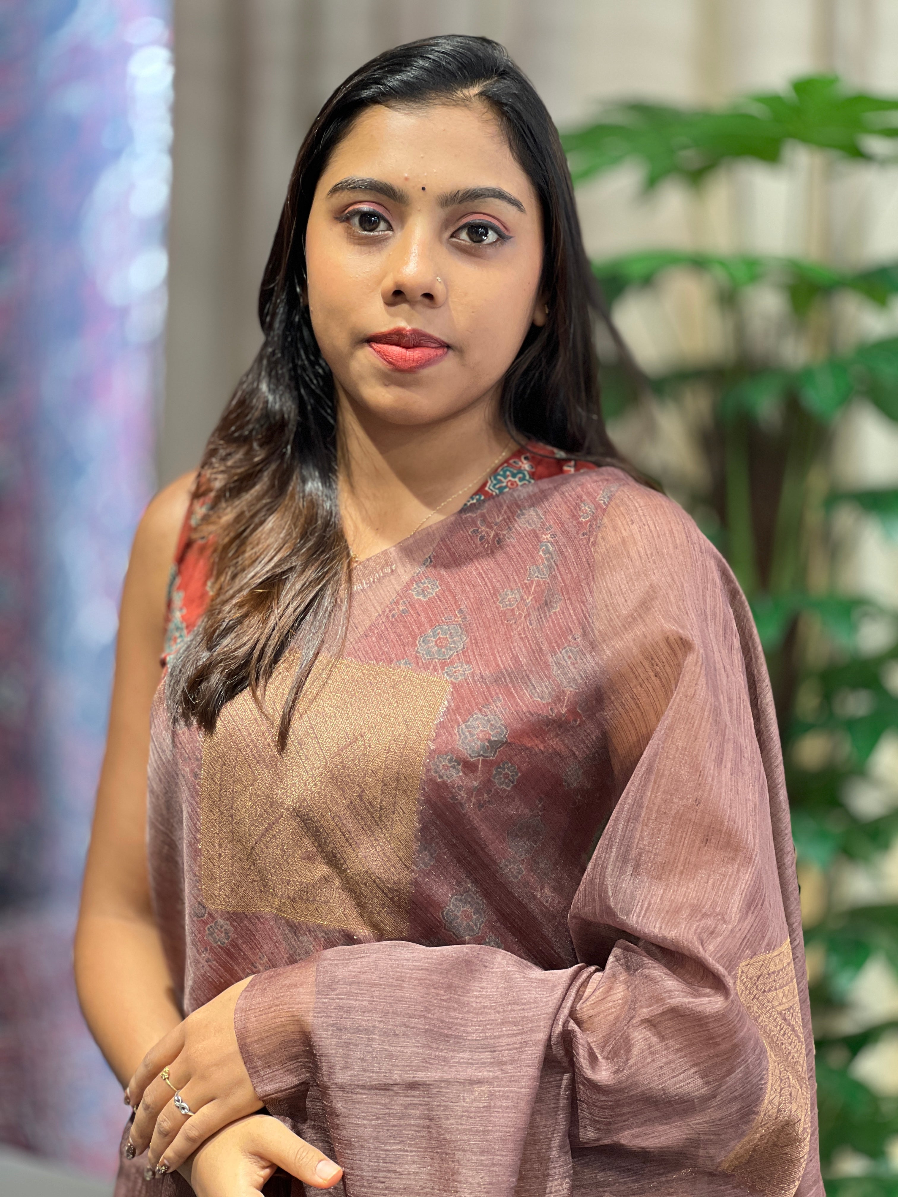 Geometric Patterned Cotton Silk Saree | YNG1086