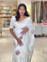 Cross Stitch Embroidery & Sequins Detailed Shimmer Organza Saree | SUN540