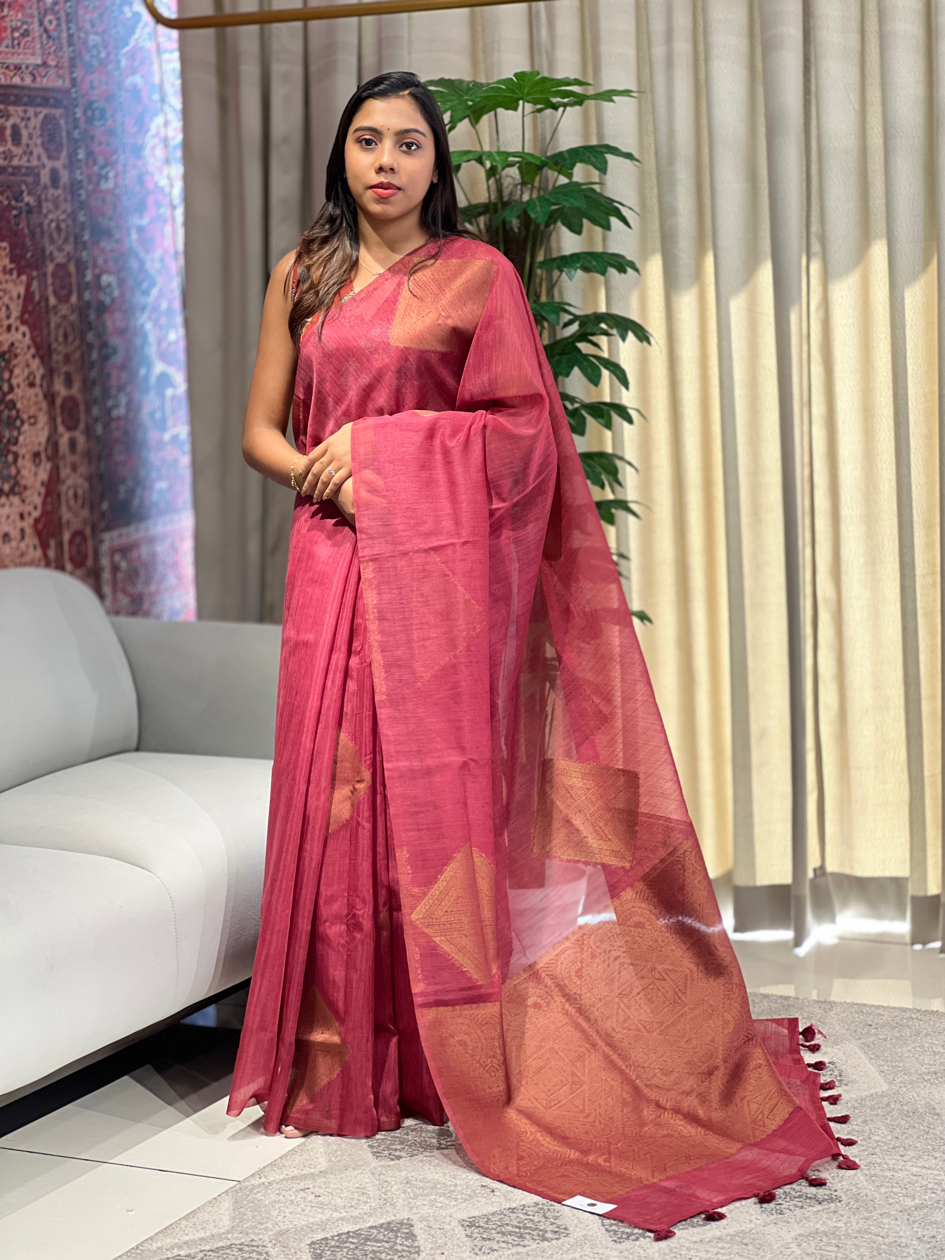 Geometric Patterned Cotton Silk Saree | YNG1087