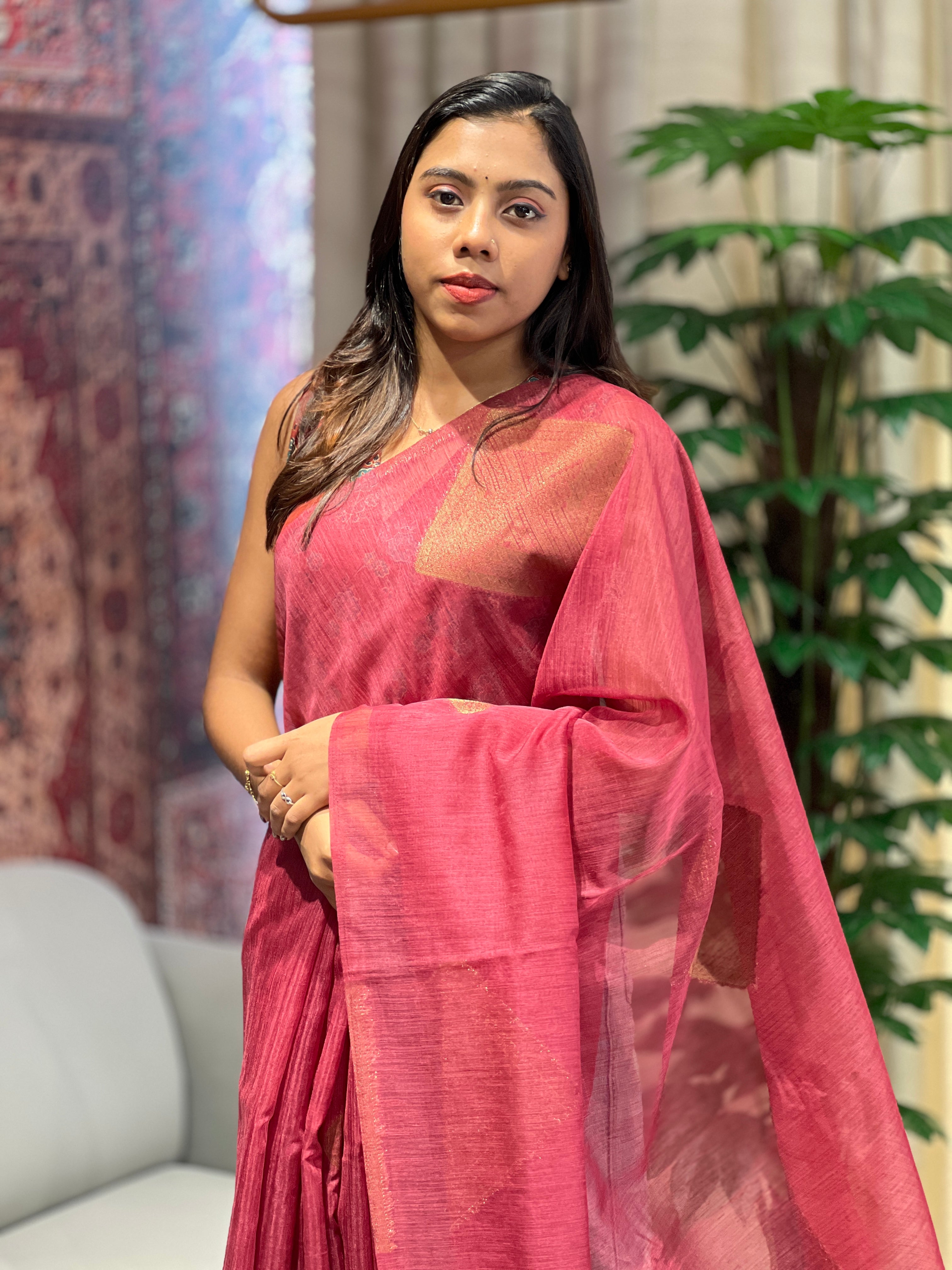 Geometric Patterned Cotton Silk Saree | YNG1087