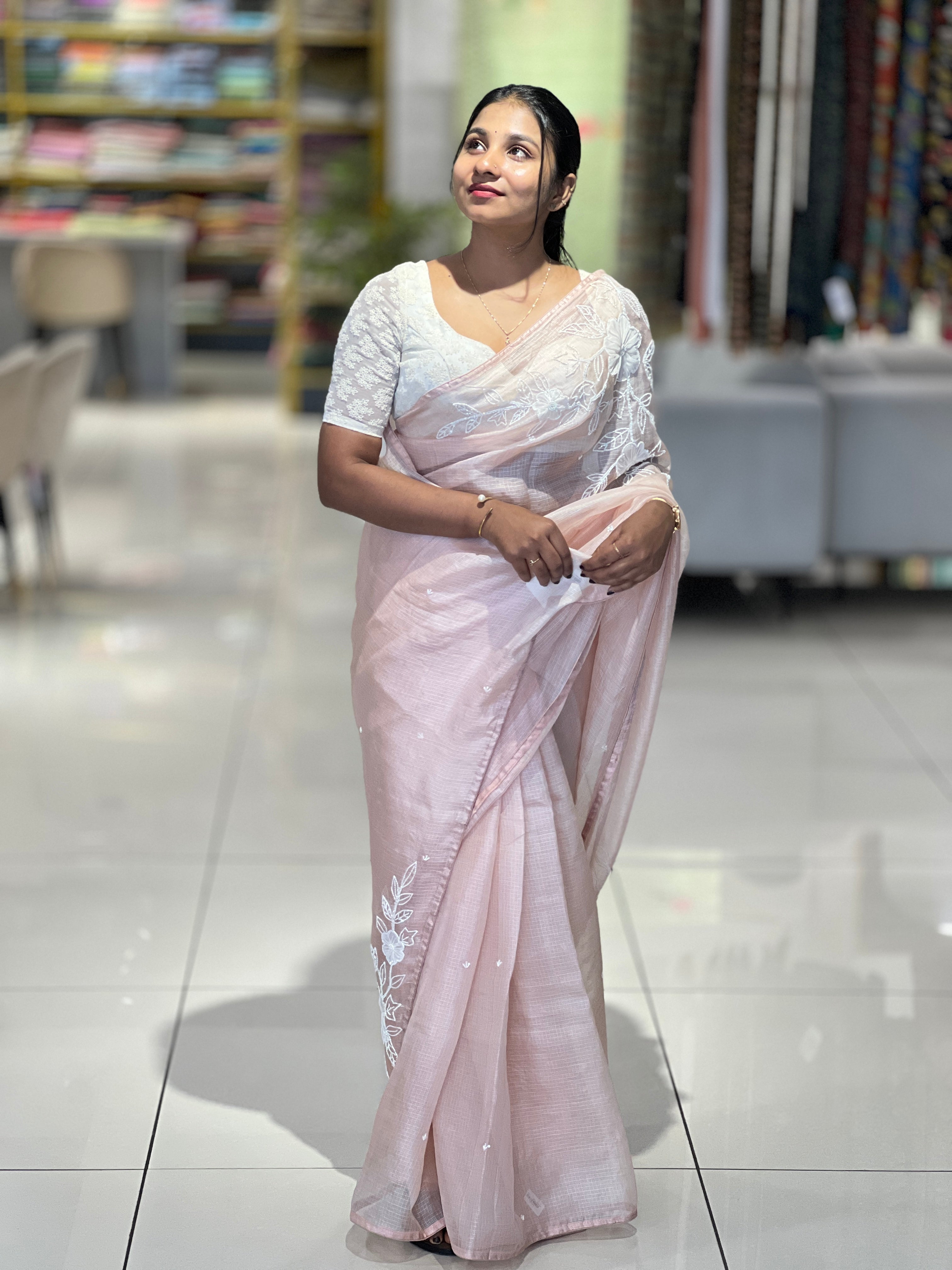 Floral Crushed Applique Worked Tussar Kota Saree | SBS979