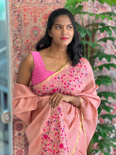 Floral Embroidered Crispy Georgette Saree | AHR333