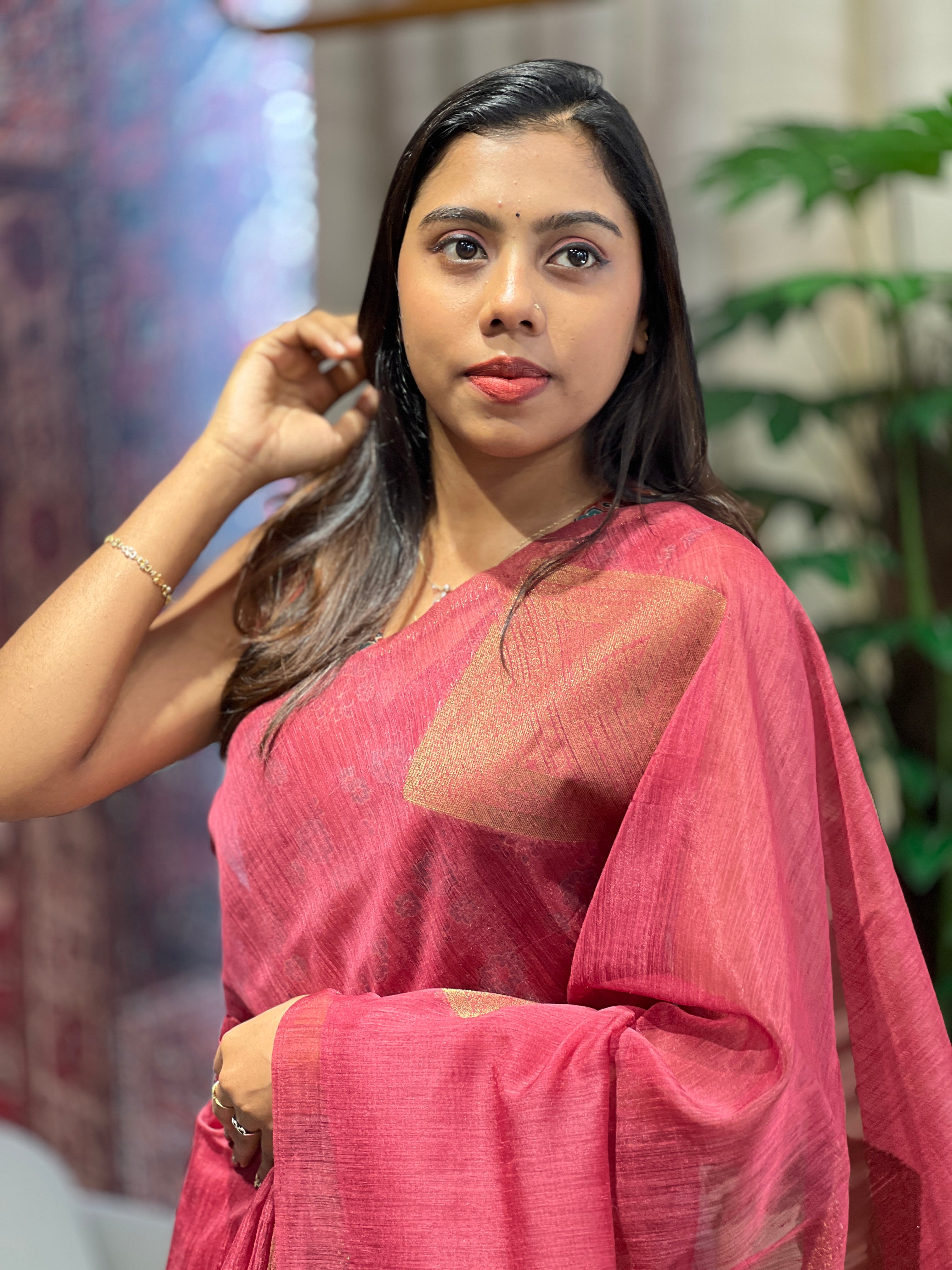 Geometric Patterned Cotton Silk Saree | YNG1087