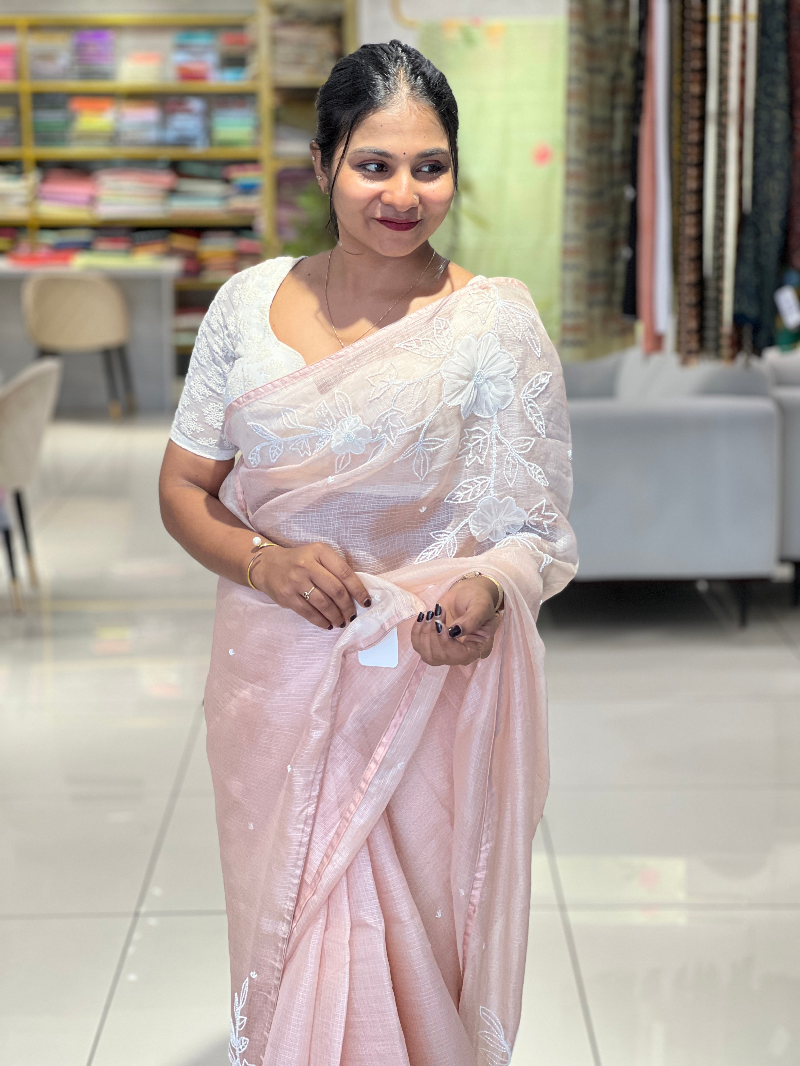 Floral Crushed Applique Worked Tussar Kota Saree | SBS979