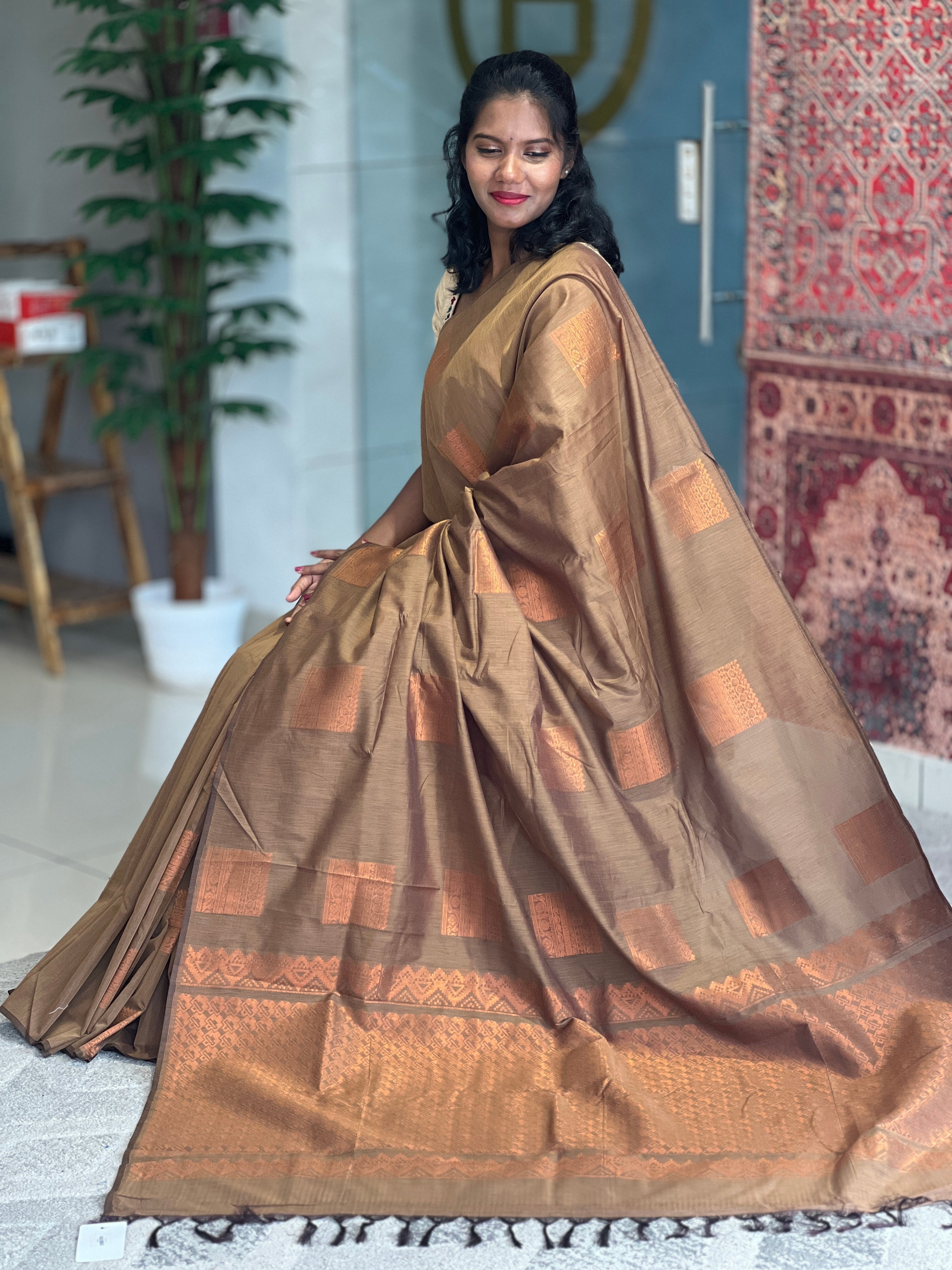 Copper Zari Woven Semi Silk Saree | KRK504