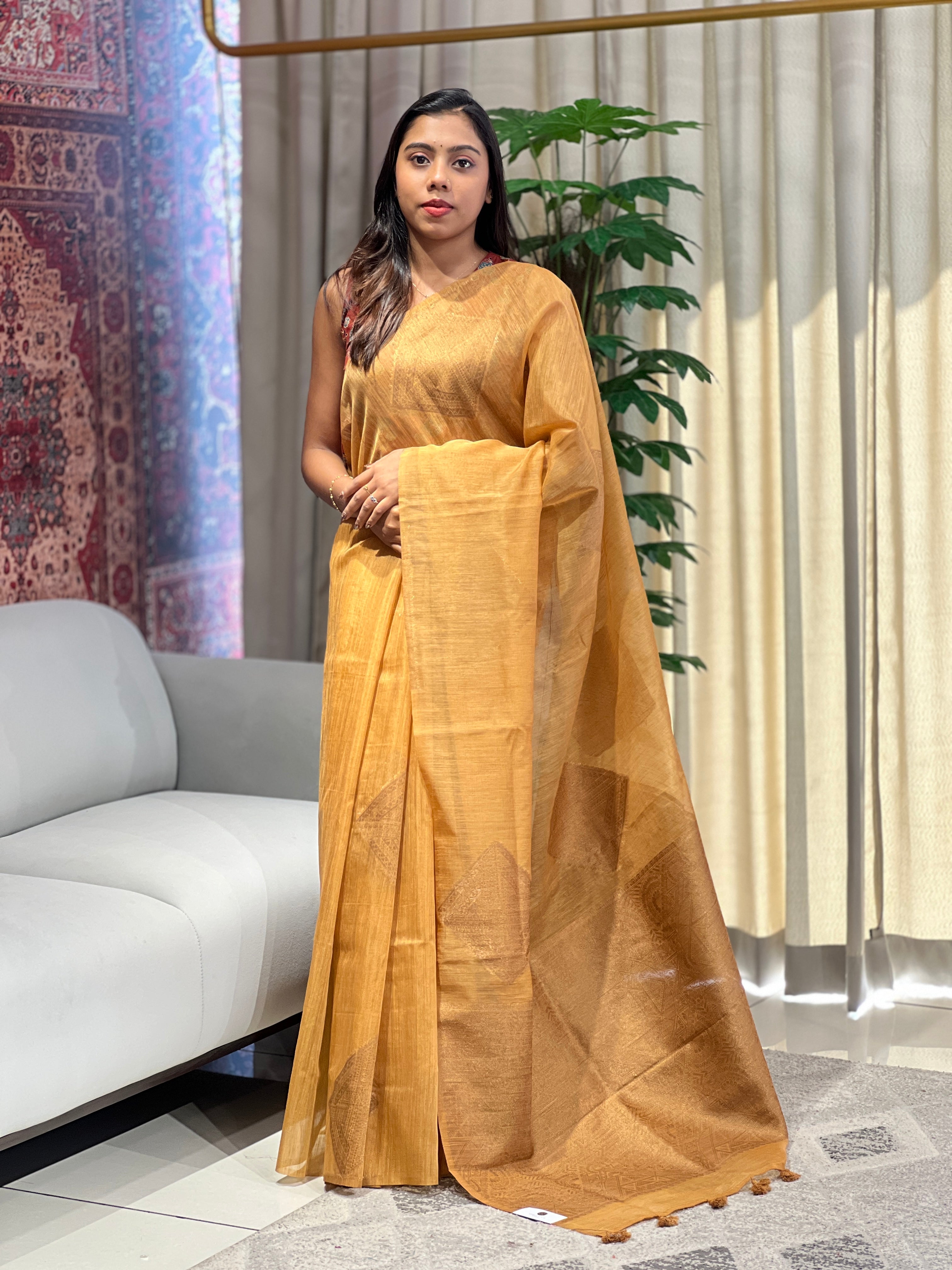 Geometric Patterned Cotton Silk Saree | YNG1083