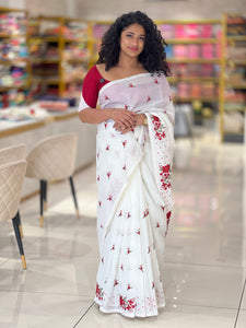 Floral Cross Stitch Embroidered Silky Kota Saree | BLD863