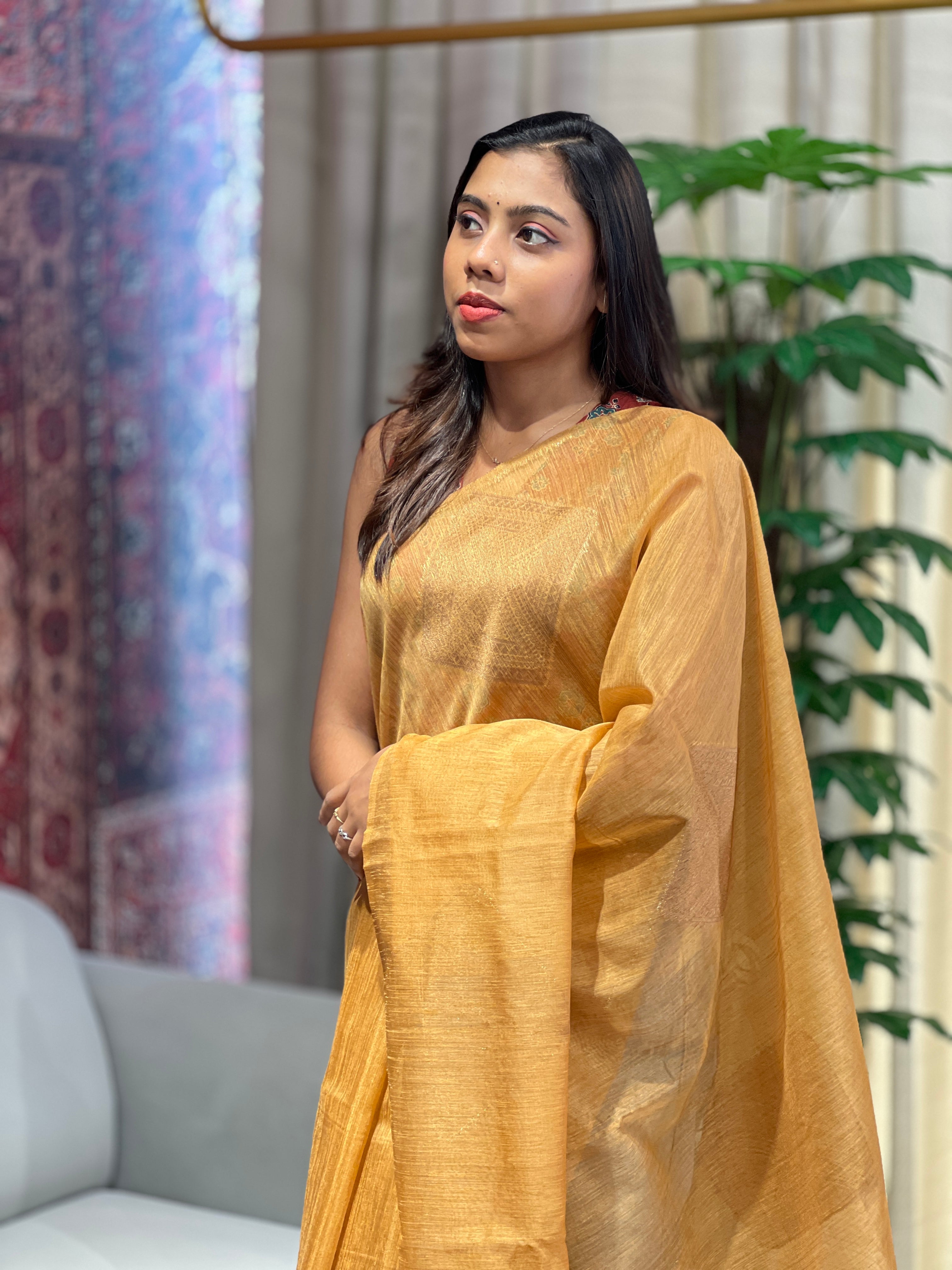 Geometric Patterned Cotton Silk Saree | YNG1083