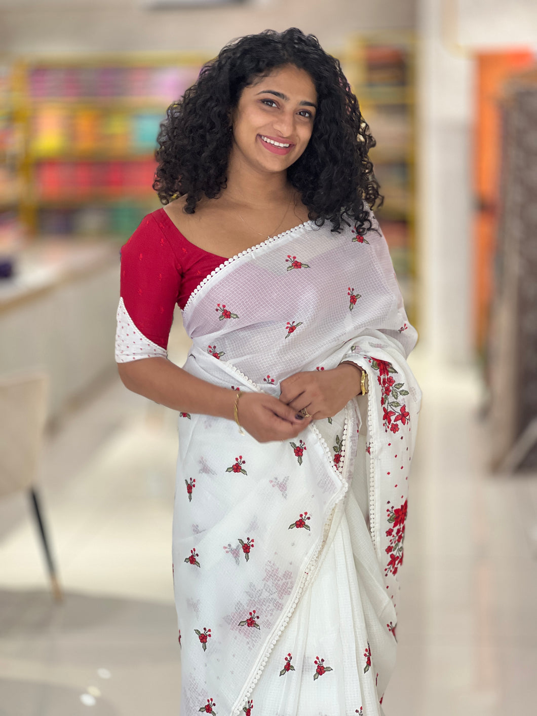 Floral Cross Stitch Embroidered Silky Kota Saree | BLD863