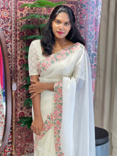 Floral Embroidered Crushed Shimmer Organza Saree | SUN586