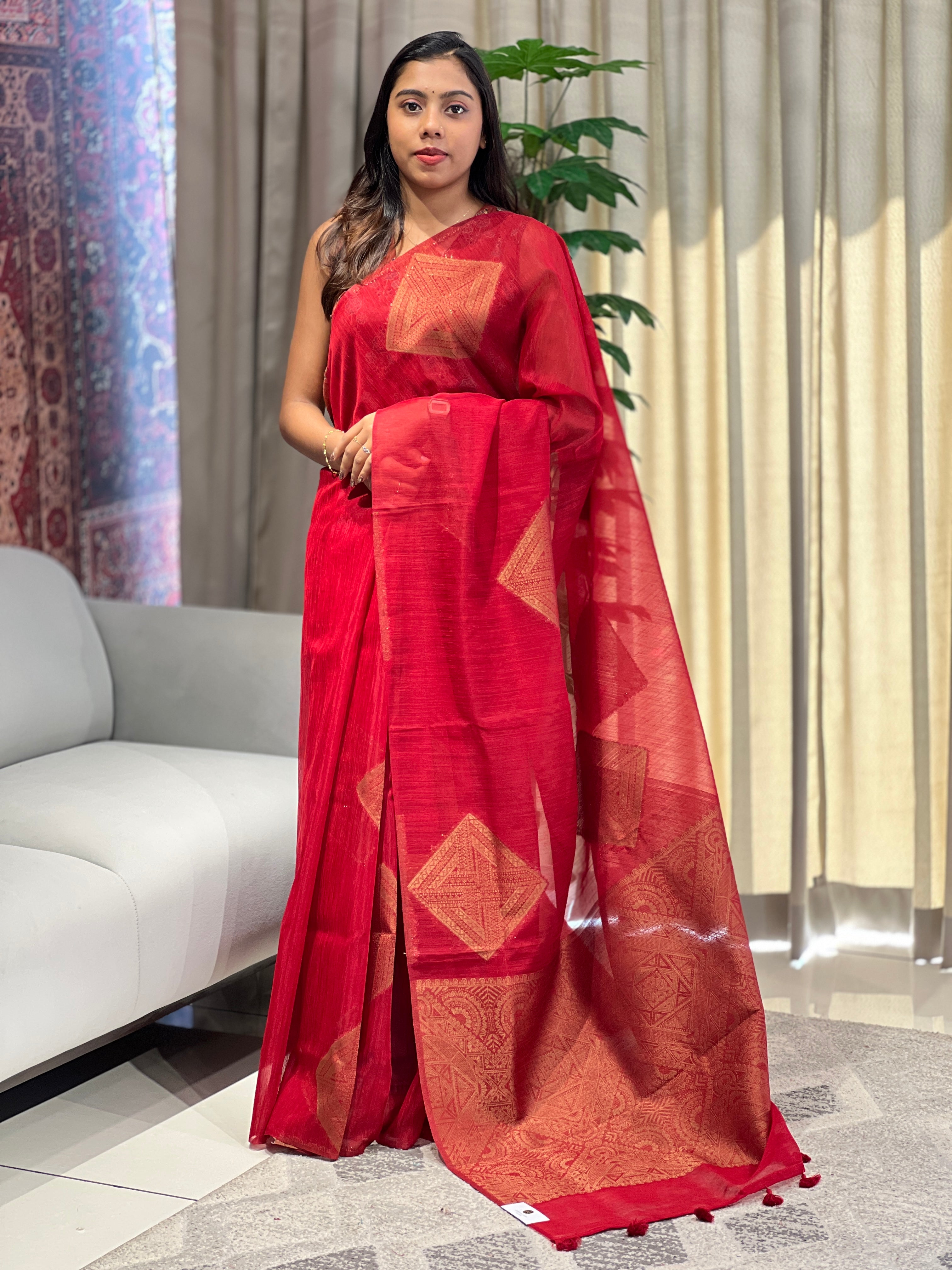 Geometric Patterned Cotton Silk Saree | YNG1084