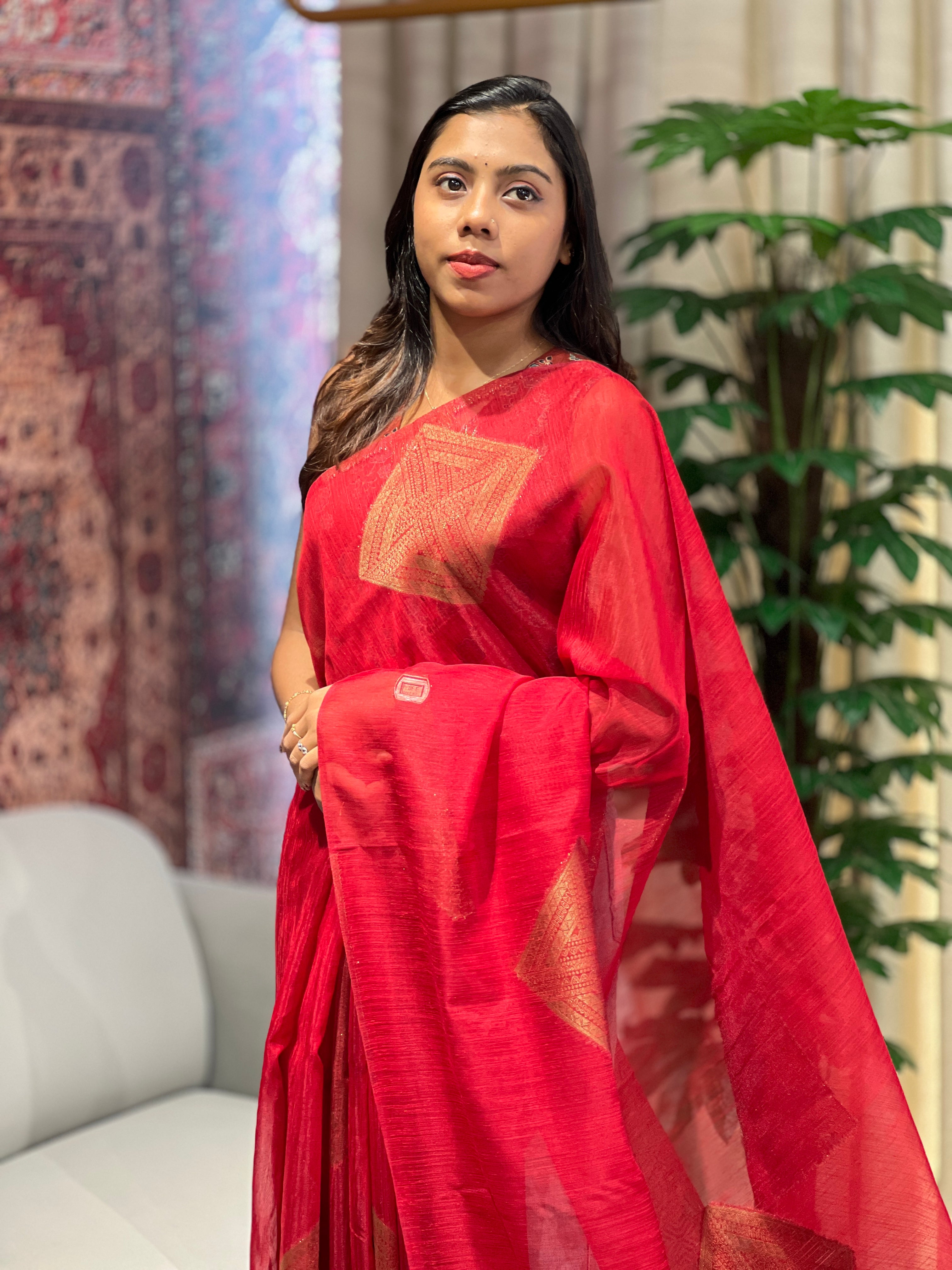 Geometric Patterned Cotton Silk Saree | YNG1084