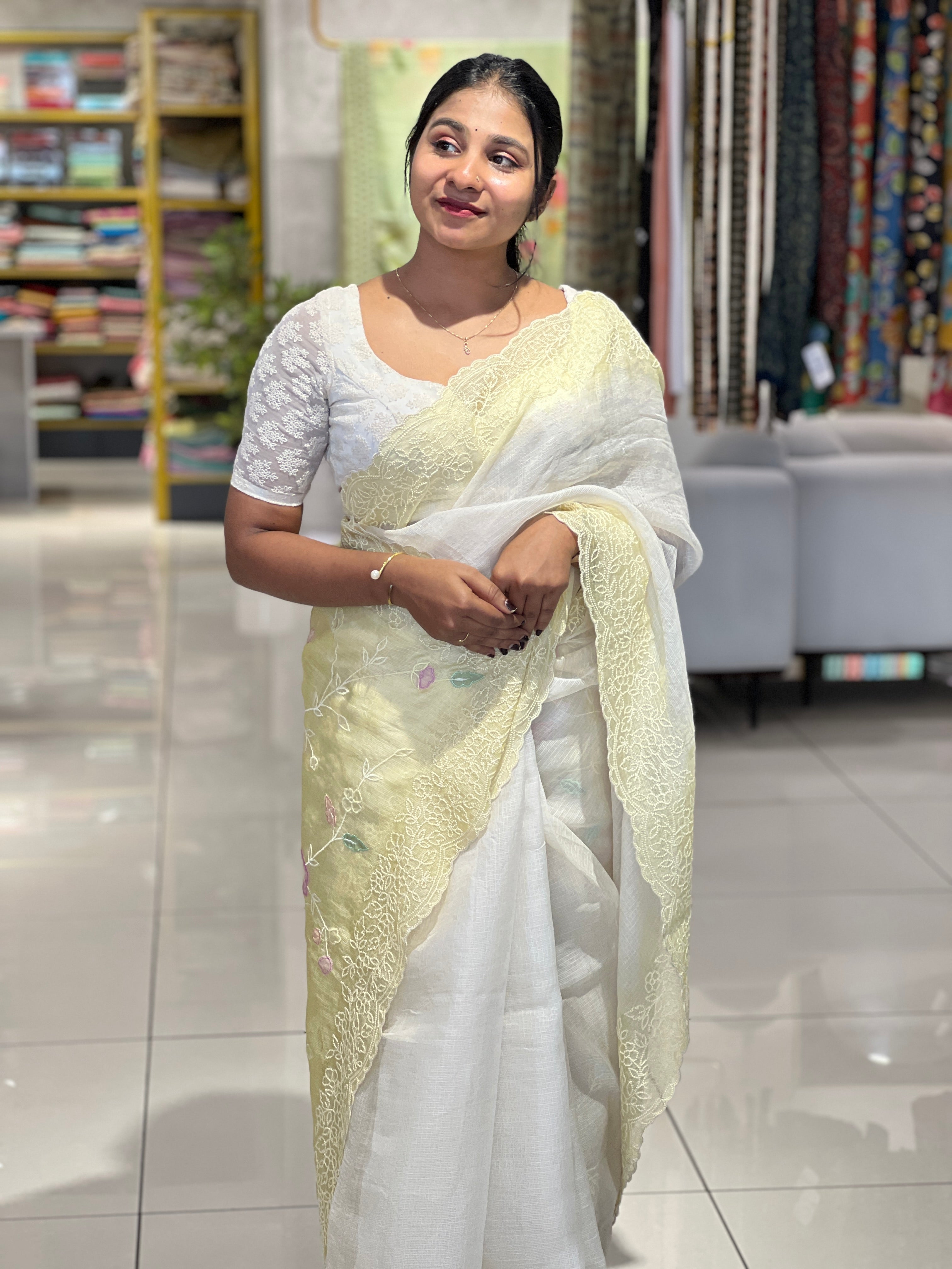 Embroidery Detailed Tussar Kota Saree | SBS970