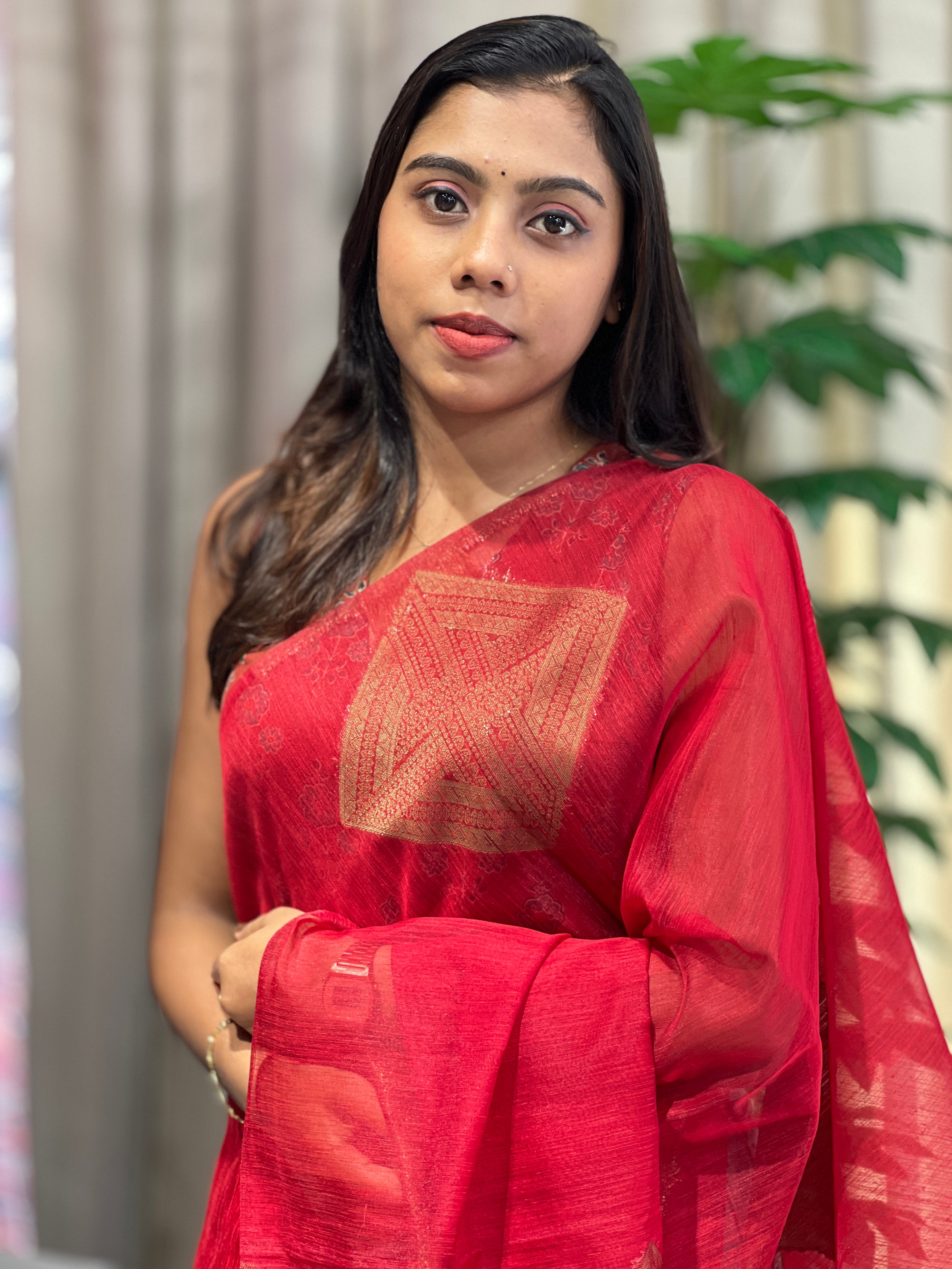 Geometric Patterned Cotton Silk Saree | YNG1084