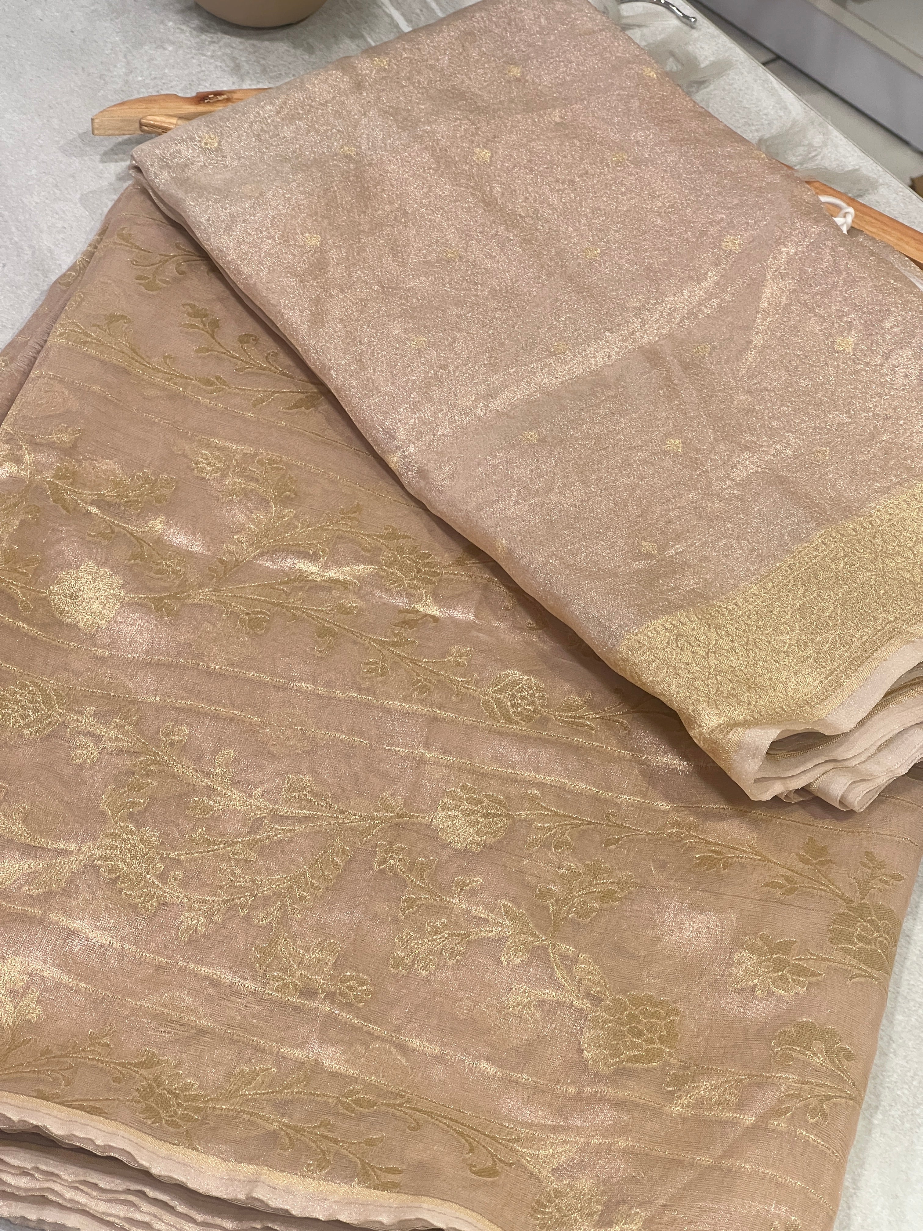 Zari Woven Brocade Patterned Organza Lehenga Material | FC141