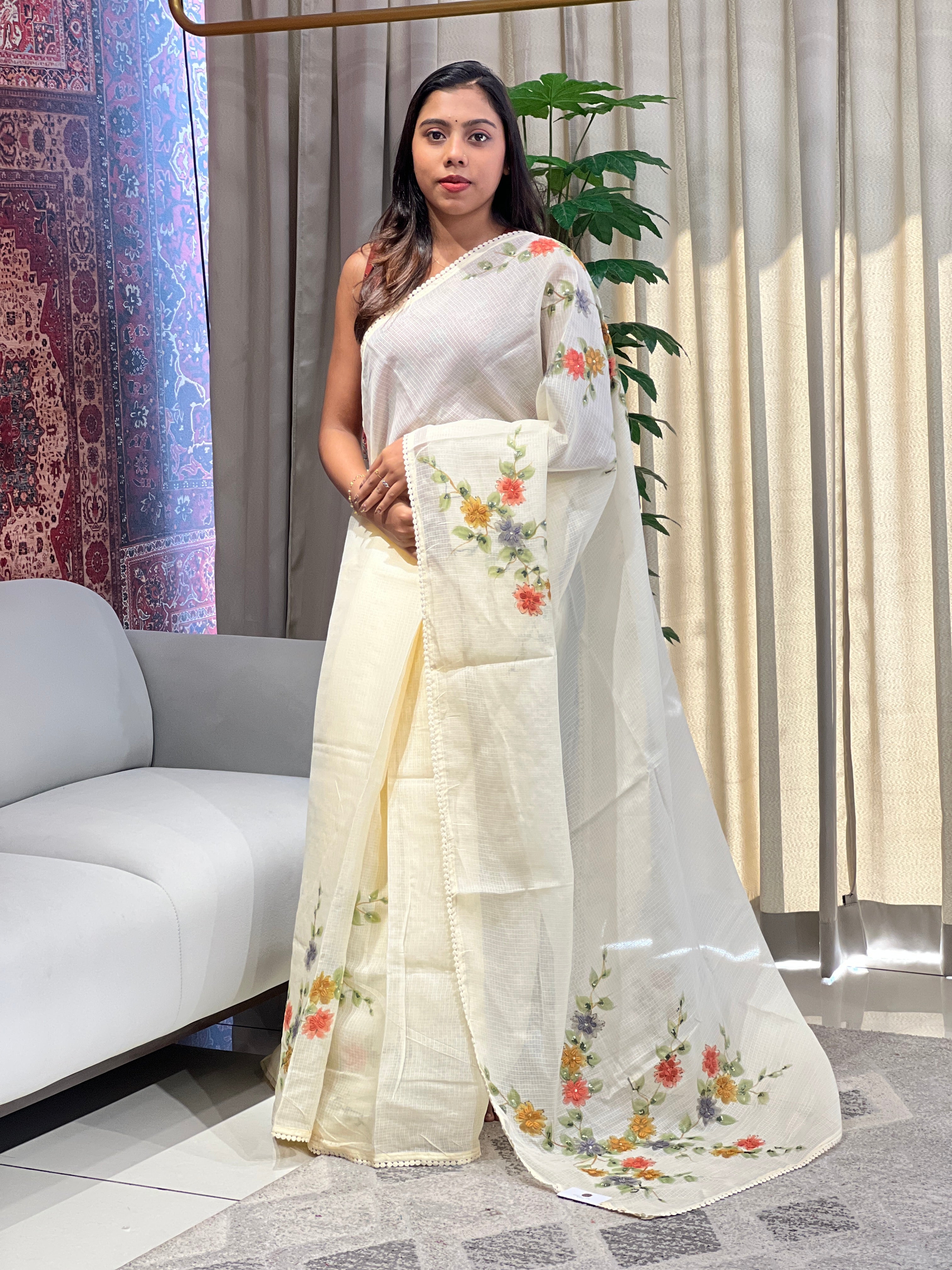 Floral Paint With Embroidery Highlighted Kota Saree | BLD1977